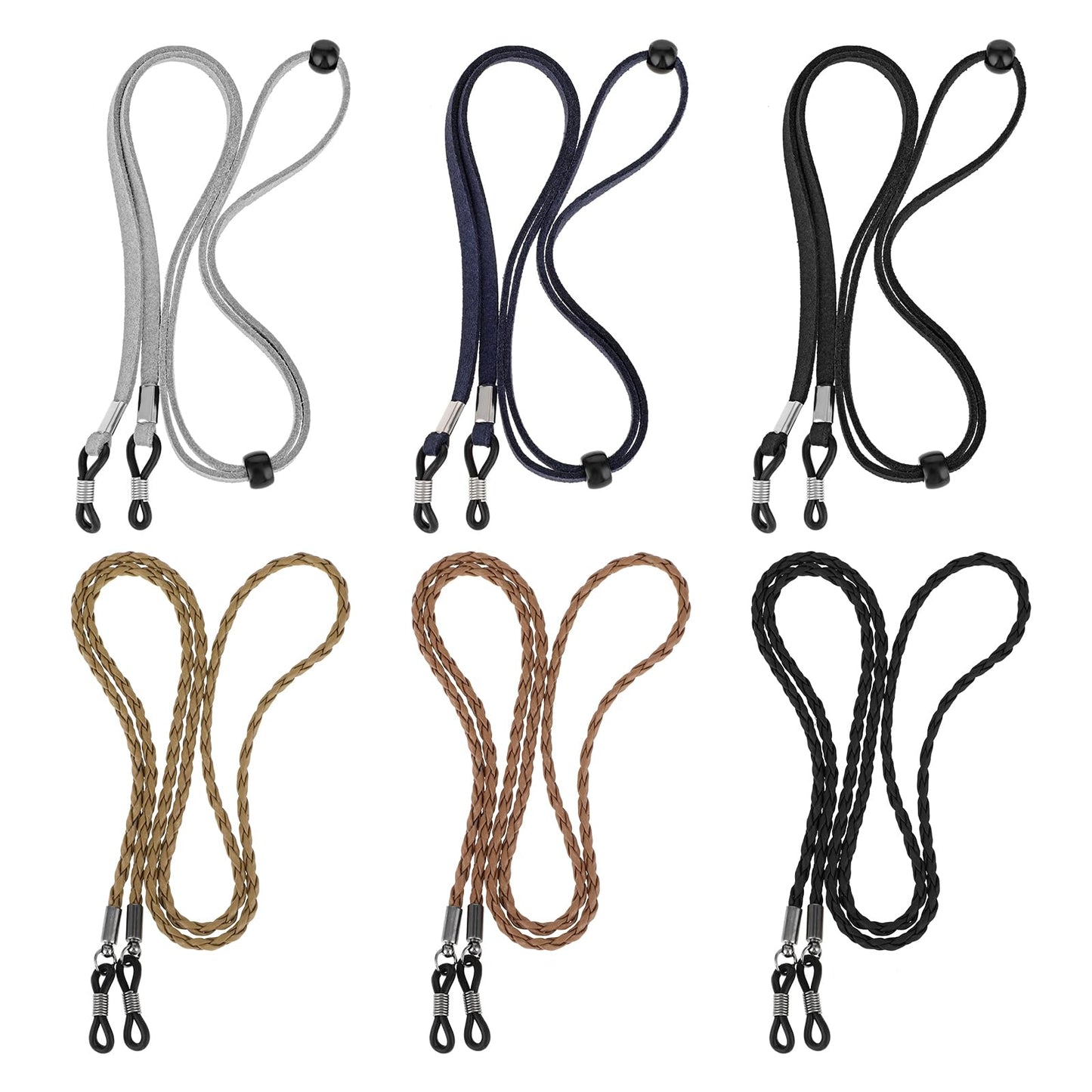 Mabor 6Pcs Glasses Lanyard Eye Glasses Holders Around Neck for women Leather Eyeglasses Holder Strap Adjustable Eyeglass Chains Safety Glasses Retainer for Reading Sports Sunglasses Straps