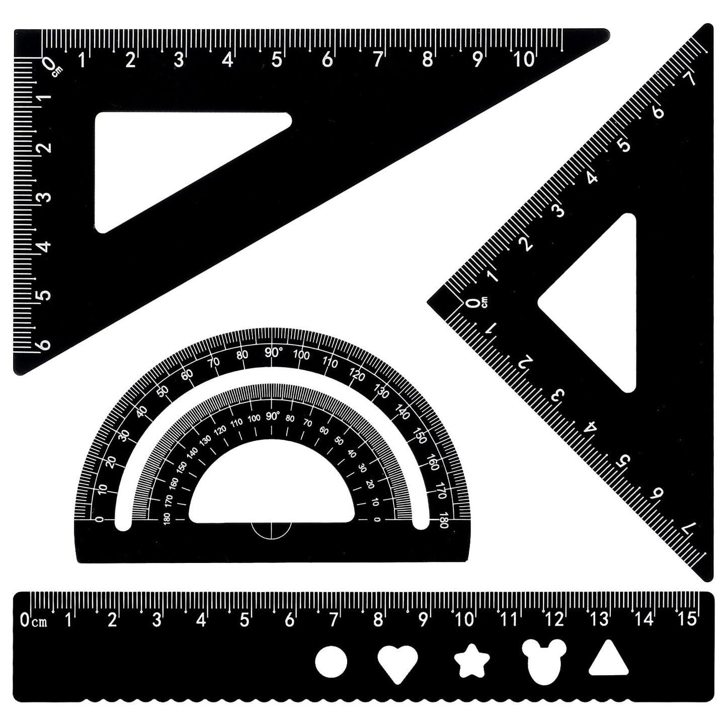 Mabor Metal Ruler Set 4Pcs Black Aluminum Alloy Triangle/Straight Edge Ruler Geometric Protractor Ruler with Storage Box for Drawing Supplies for Students Kids