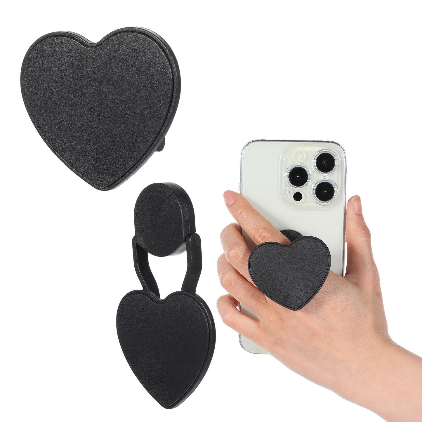 Nogeqi 360°Rotation Cute Universal Cell Phone Grip Foldable Cell Phone Ring Holder Finger Kickstand Adjustable Phone Kickstand Attachment Compatible with All Smartphones Pretty Black Heart