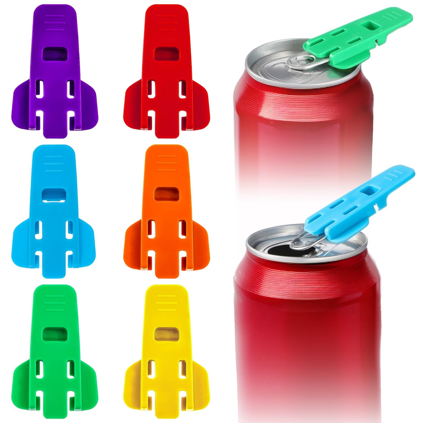 6 Pack Colorful Manual Easy Can Opener, Soda Beer Can Openers Plastic Beverage Can Cover Protector Aluminum Beverage Drink Shields Complete Cover Easy Tab Opener for Coke Beverage Can Cover Protector