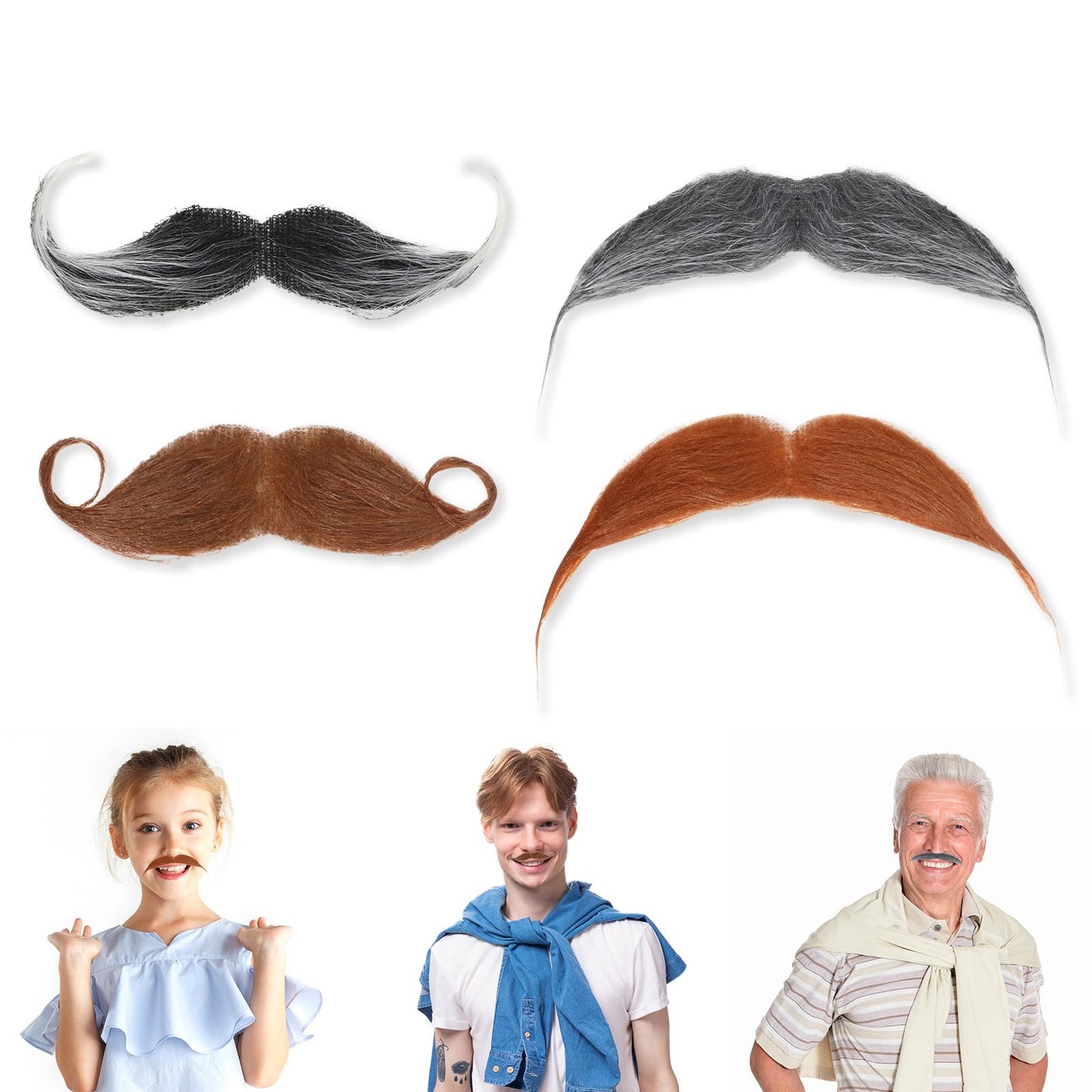 Tyqour 4 Pieces Fake Beard to Stick On, Halloween Mustache to Stick On, False Beard, Adhesive Beard, Self-Adhesive Mustaches and Beards Costume for Christmas Party, Birthday Party