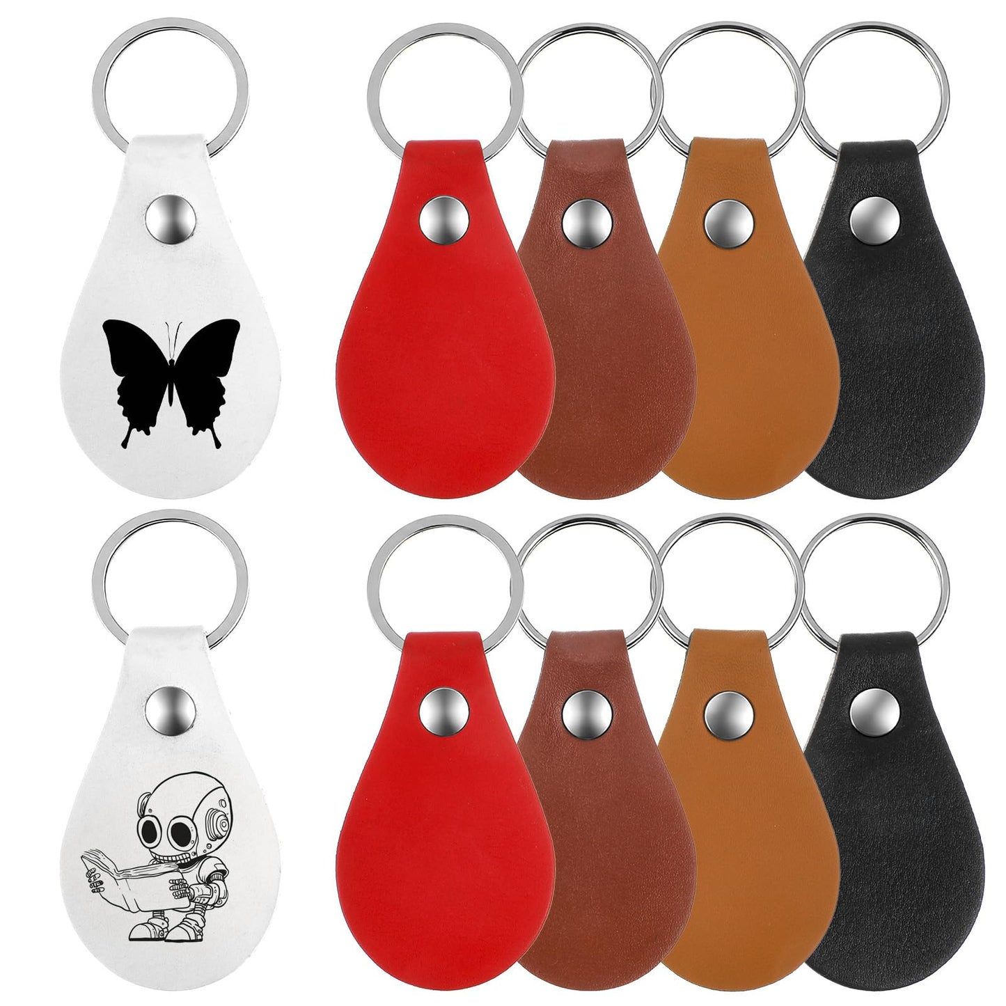 Mabor Pack of 10 PU Leather Keyrings DIY Laser Key Ring Blanks Key Rings for Laser Engraving Birthday Gifts Crafts