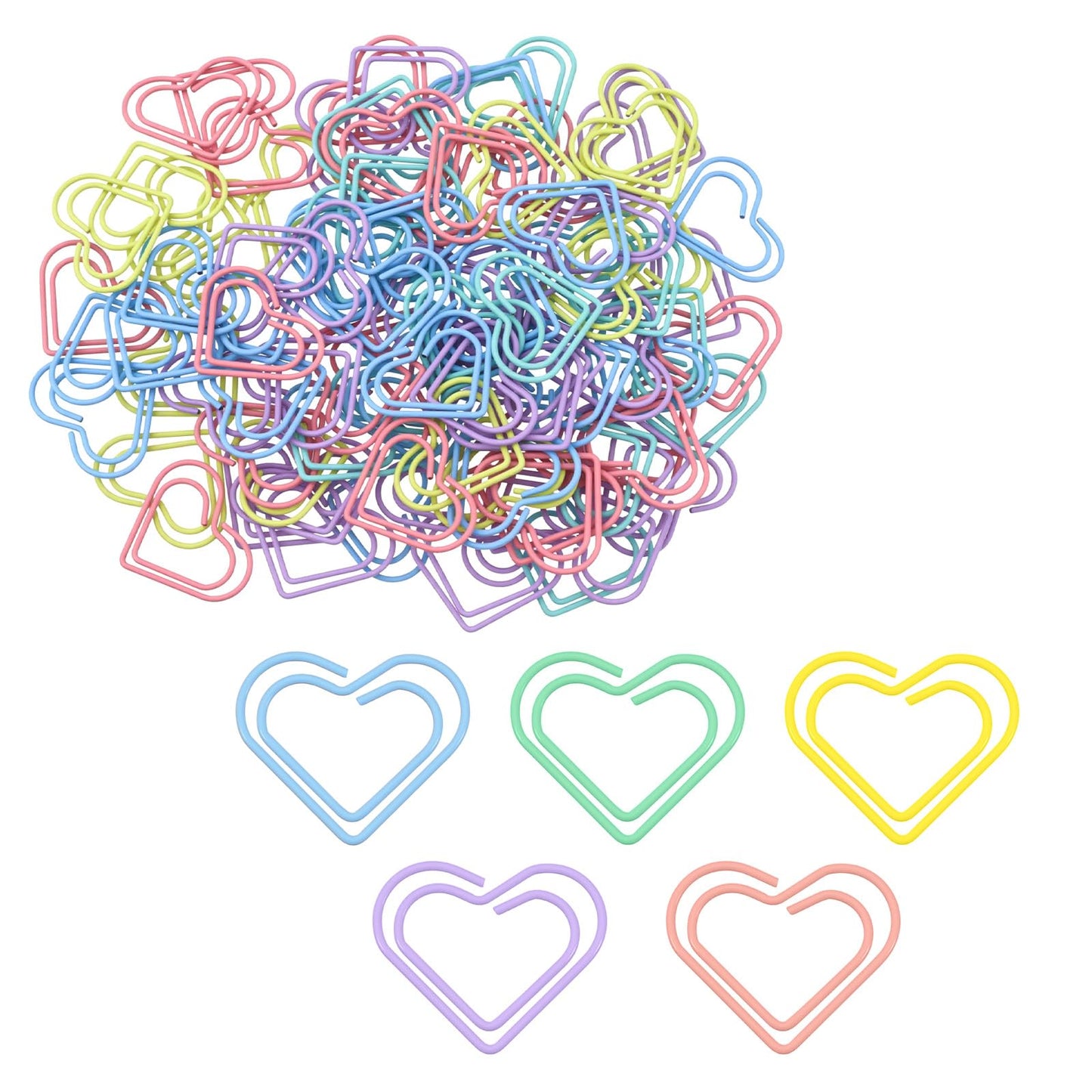 100 PCS Heart Shaped Paper Clips, Colorful Metal Clips Small Metal Clips for Office, School, DIY Projects (Purple, Pink, Blue, Green, Yellow)