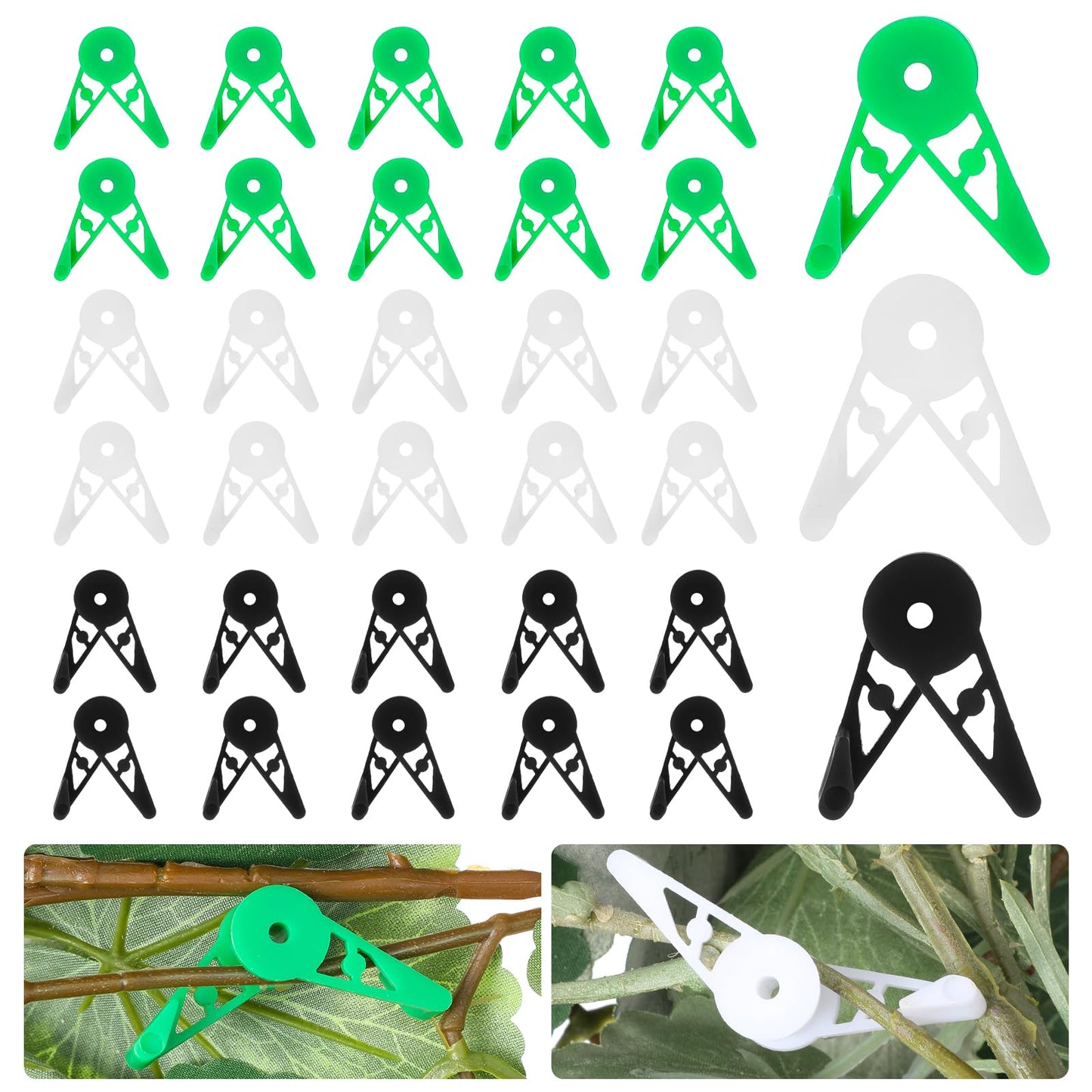30 PCS Plant Clip, Plant 360 Degree Adjustable Training Clips Branch Benders, Low Stress Training, Plant Plastic Clips for Indoor Plants Provide Stable Support Gardening (Green, White, Black)