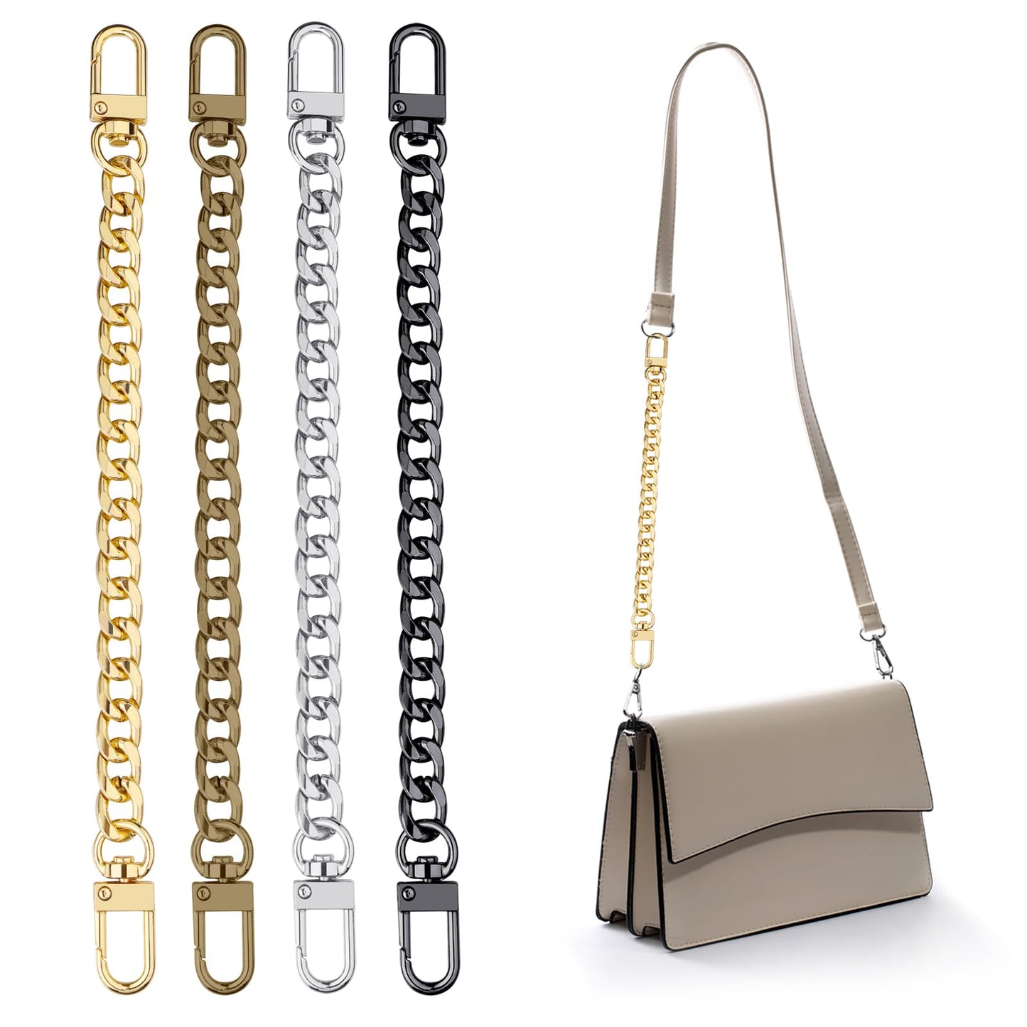 4Pcs Gold Chain for Purse, Purse Chain Strap Bag Chain Purse Strap Extender Chain Purse Strap Gold Purse Chain Gold Chain Purse Strap (Gold/Black/Bronze/Silver White)