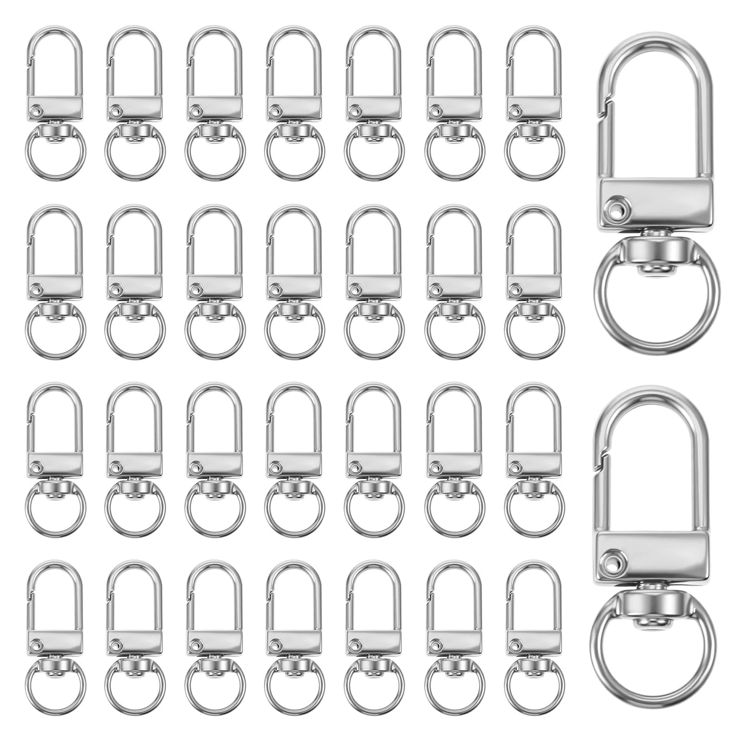 Pack of 30 Mini Carabiner Rotating Key Chain, Carabiner Hook with Swivel Joint, Metal Lobster Clasps, 360° Rotating Carabiner Hook, Small Silver for DIY Bag, Key Ring Plug