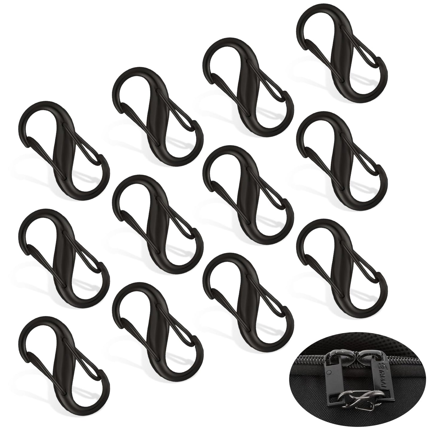 Ouligay 12 Pieces Tiny Small Mini S Carabiner Clip, Dual Spring Opening Zipper Locks Anti Theft, Zipper Locks for Backpacks, Zipper Pulls Replacement for Camping Fishing Travelling Outdoor Sports