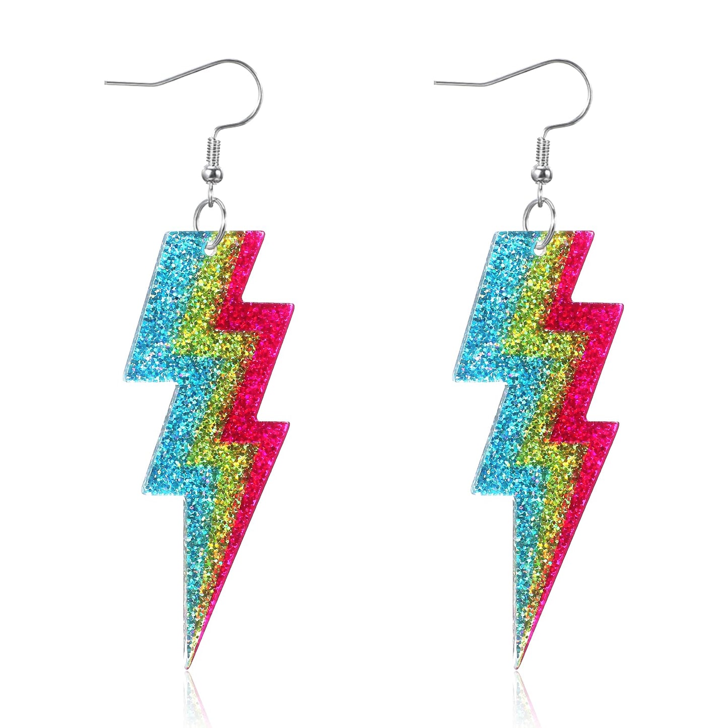 Nogeqi Retro Flash Earrings Neon Earrings Women's Acrylic Colourful Lightning Earrings Hanging Earrings Vintage 80s 90s Outfit Women's Neon Accessories for Theme Party Costume Masquerade Christmas