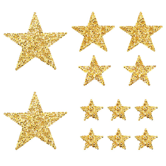 12 PCS Star Iron on Patches Gold Star Patches Star Appliques Rhinestone Star Patches Stars Glitter Crystal Patches Adhesive Applique Hot Glue Rhinestone Stars for Clothing Jeans Caps Bag DIY (4 Size)