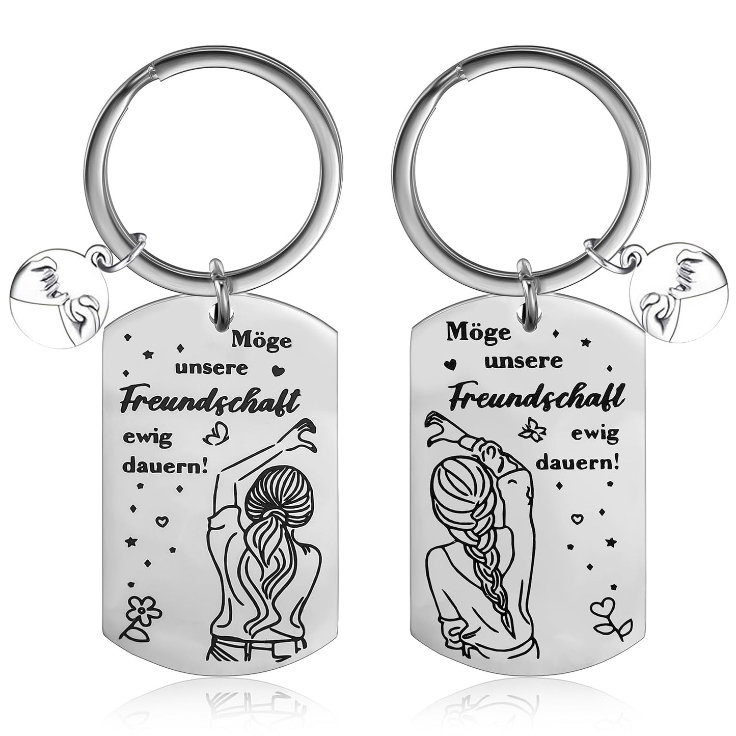 Tyqour Pack of 2 Best Friend Key Chain Gifts, Friendship Gifts, Best Friend Birthday Gift, Friendship Gifts for Best Friend, silver, S