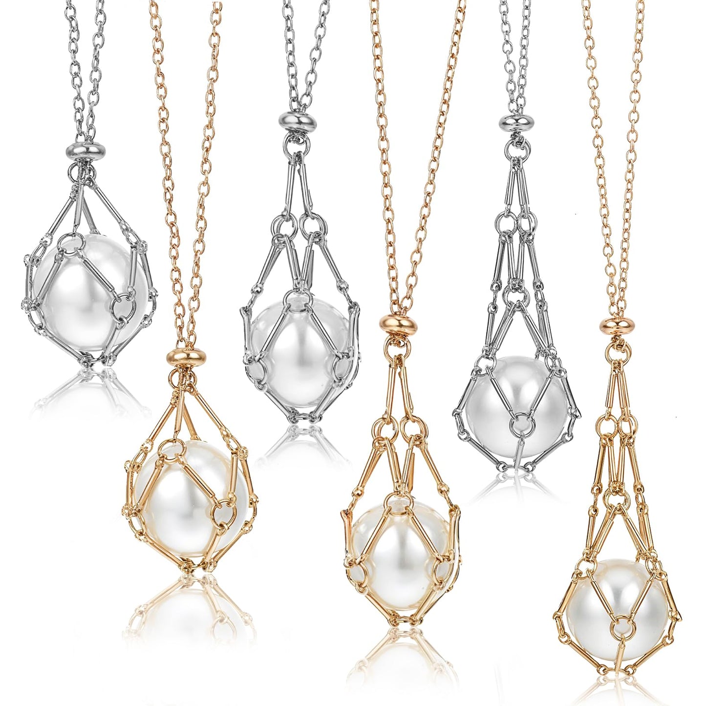 Bremorou 6 Pcs Adjustable Crystal Necklace Holder Empty Stone Holder Necklace Cage Pendant Chain With Stainless Steel Cage For Diy Jewelry Silver Crystal 23.62 Inches (Silver,Gold)