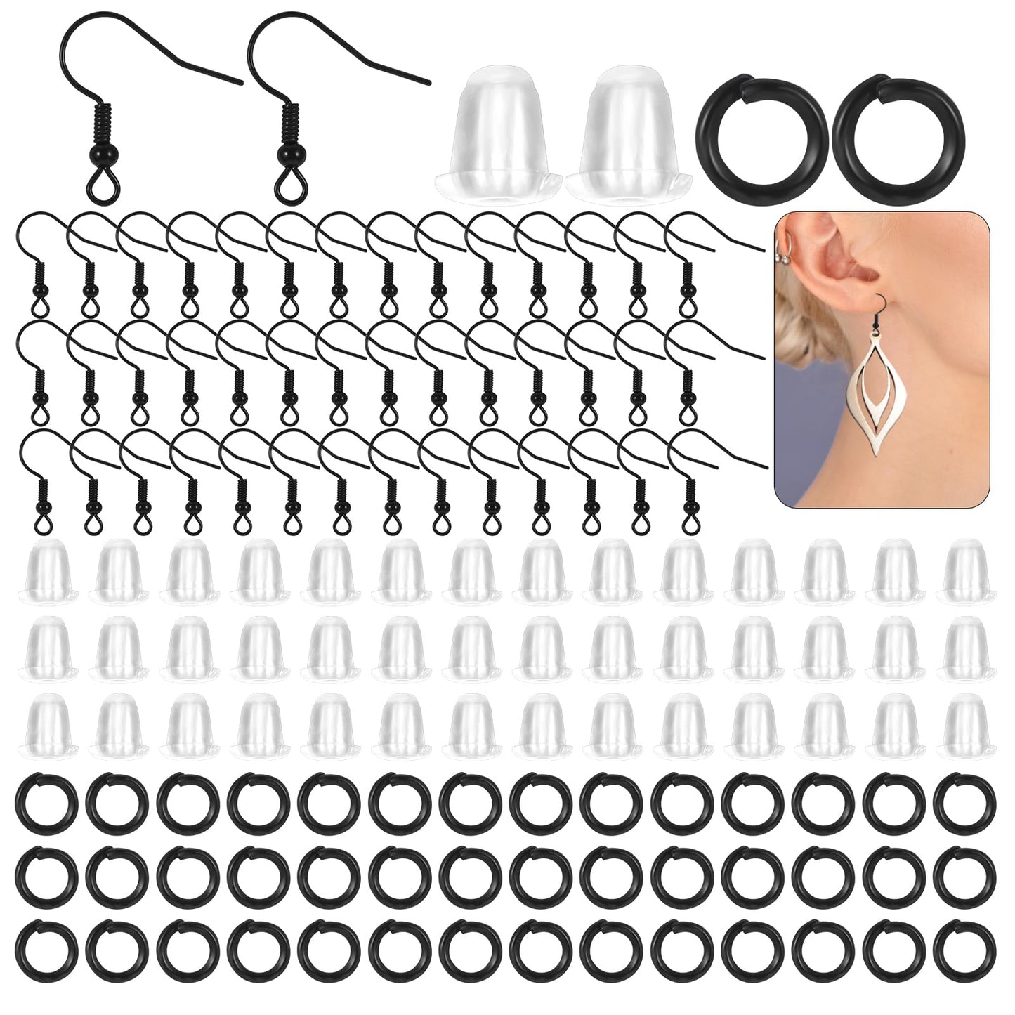 Earring Maker Kit 600 Pcs Hypoallergenic Earring Hooks Ear Ringing Making Kit Black Earring Hooks Earring Repair Kit Earring Making Supplies with Earring Backs and Jump Rings for Jewelry Making