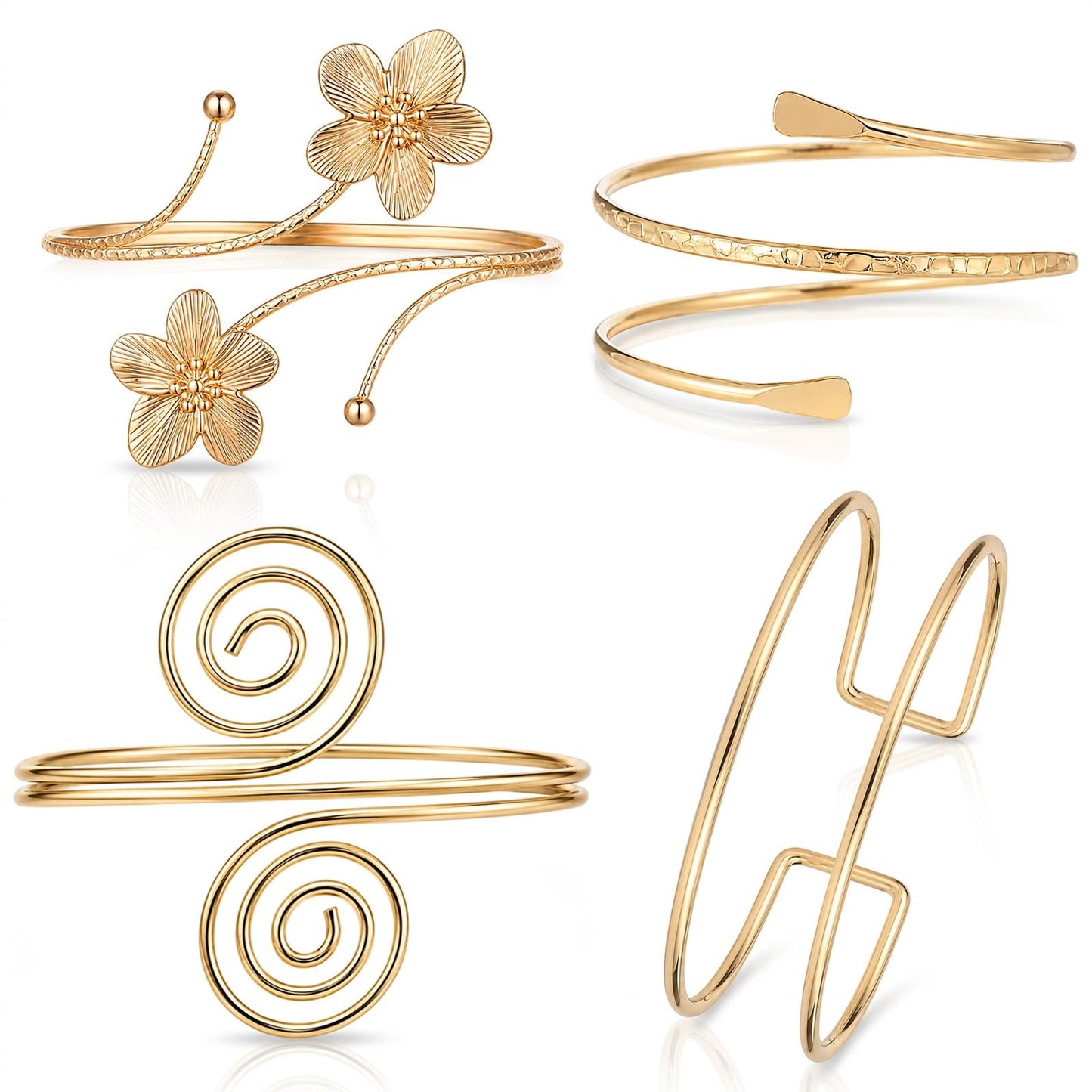 Tyqour 4Pcs Gold Arm Cuffs Gold Cuff Bracelets for Women Upper Arm Jewelry