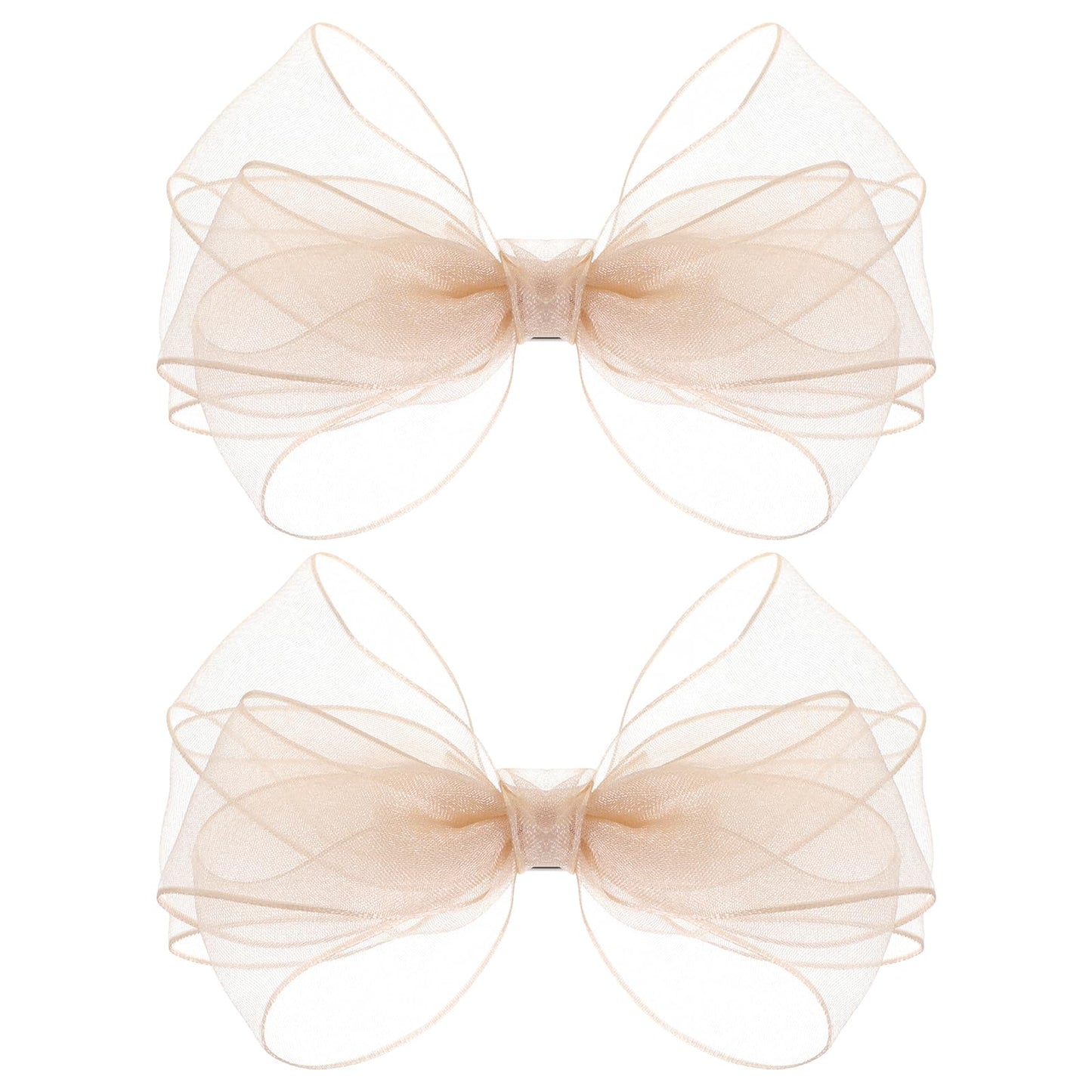 2 Pcs 5.5 Inch Organza Bow Hair Clips with Satin Knot Center Double Girls Bows for Toddler Kids Children Teens -Rose Gold