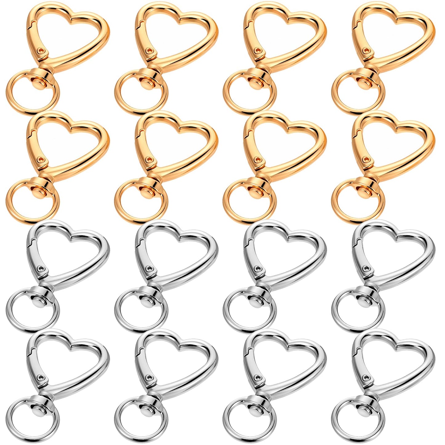 Mabor 16 Pcs Heart Keychain Clip, Gold Silver Carabiner Spring Snap Hook, Cute Lobster Clasp for Keys Bags Purse