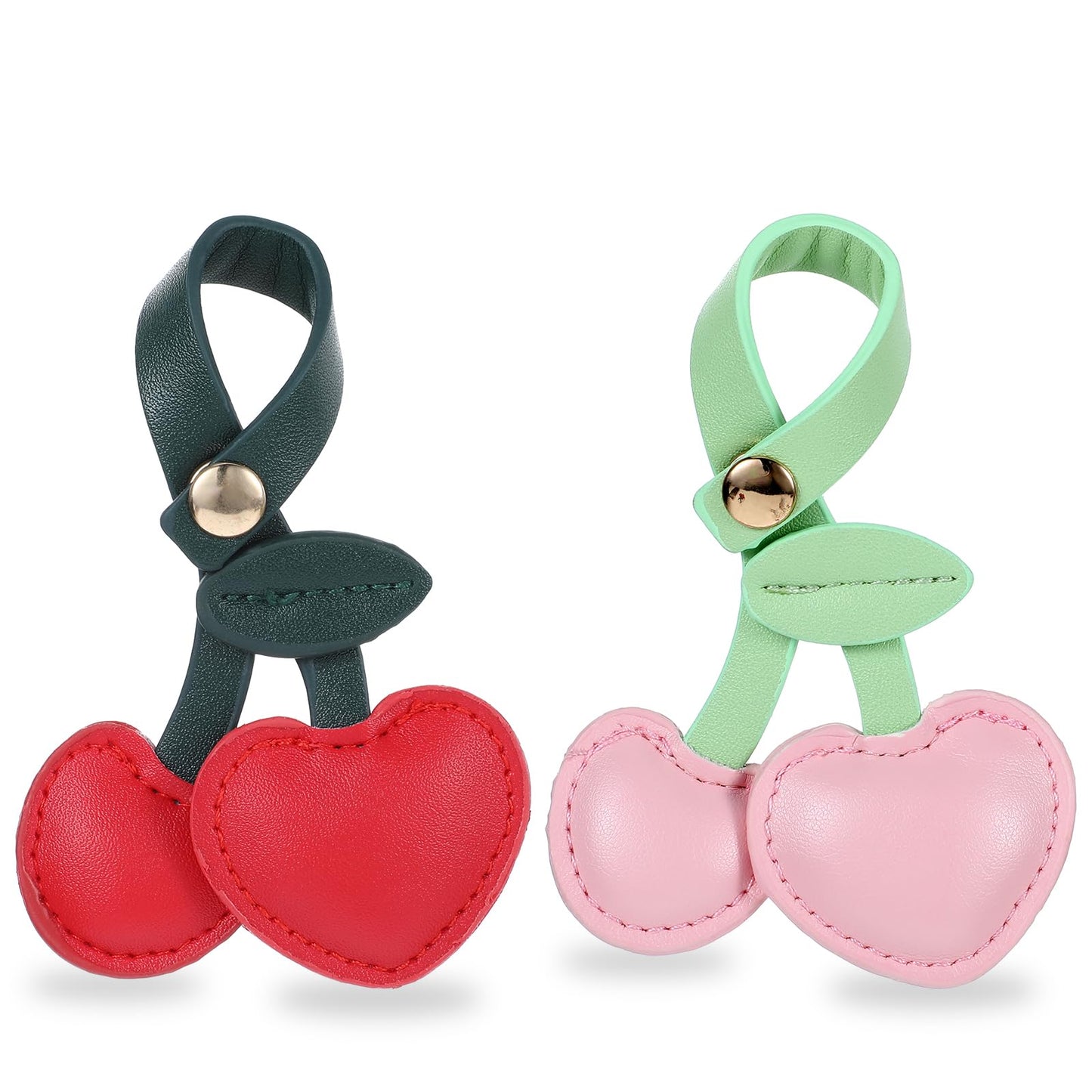 2PCS Cherry Bag Charm Pink Red PU Leather Cherry Keychain, Cute Cherry Purse Charm Accessories for Women Purse Handbags Bag