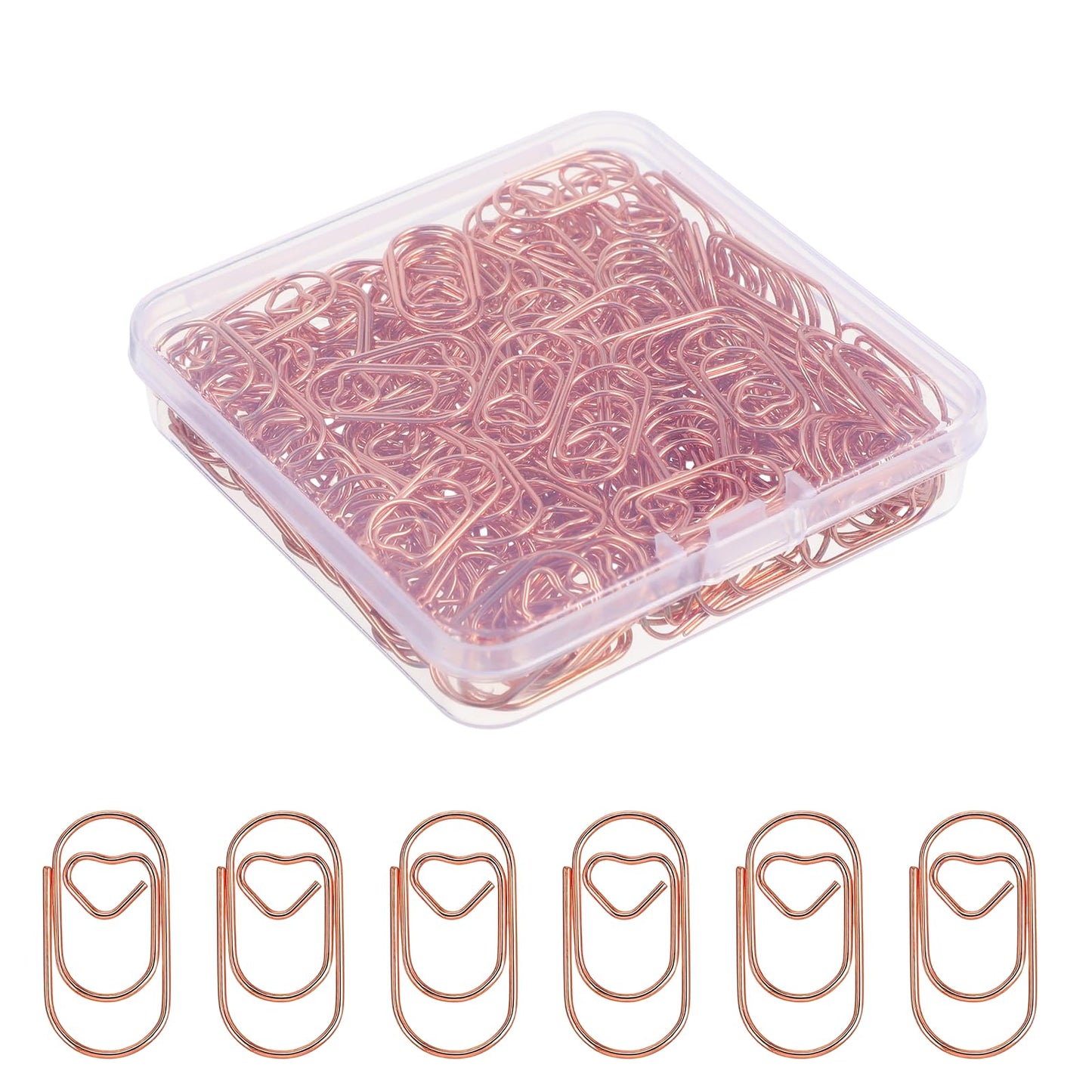 Nogeqi 200 Stück Love Heart Shaped Paper Clips, 0.79inch Fun Mini Rose Gold Paperclips, Cute Decorative Paper Clips Small Decorative for Office School Home Desk Organizers