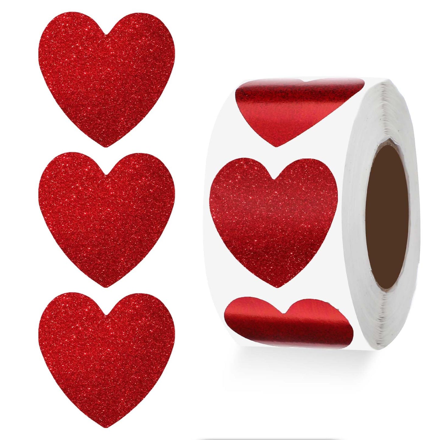 500PCS Valentine's Day Red Heart Stickers, 1" Glitter Heart Stickers for Kids, Self-Adhesive Decorative Mini Love Stickers Labels for Mother's Day, Envelopes, Birthday, Wedding, Anniversary Gift (Red)