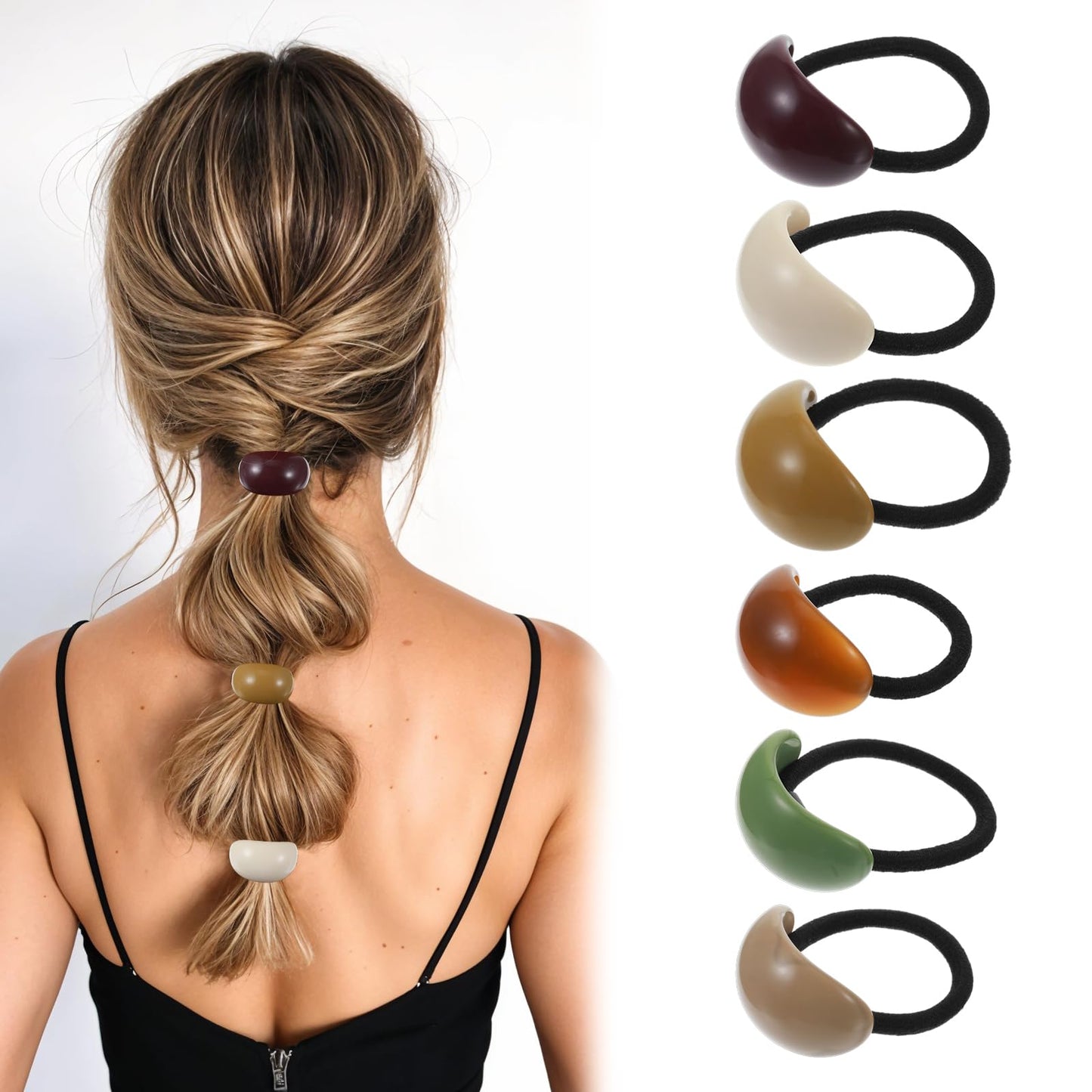6 PCS Ponytail Cuff Geometric Oval Hair Scrunchies Decorative Hair Ties for Women Acrylic Semi-Arc Ponytail Holders Elastics Hairs Bands Ropes Elegant and Durable Geometric Design Hairs Ties for Women