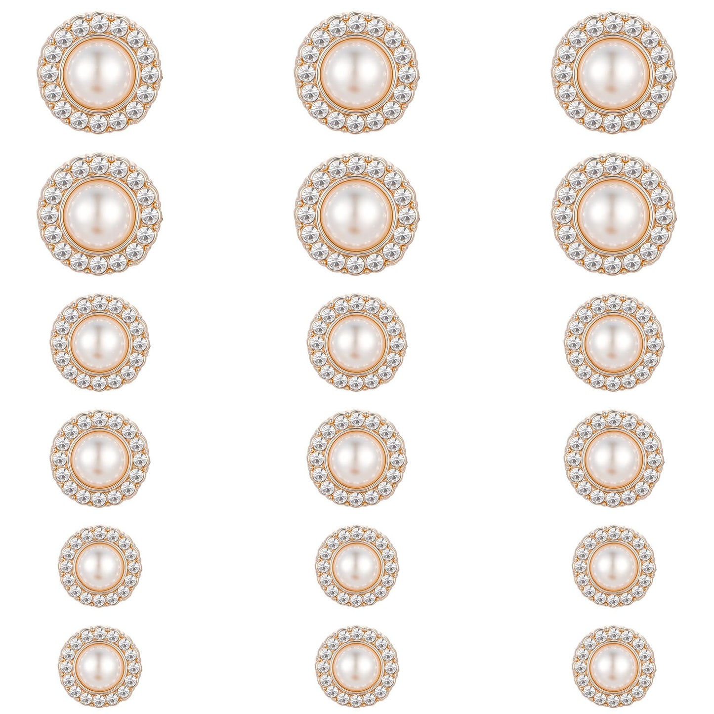 18PCS Pearl Buttons for Clothes, 18/21/25mm White Faux Pearls Rhinestone Button, Vintage Round Metal Embellishments Set for Coa Suits Knitting Sweaters Sewing Crafting and Handmade Crafts(Rhinestone)