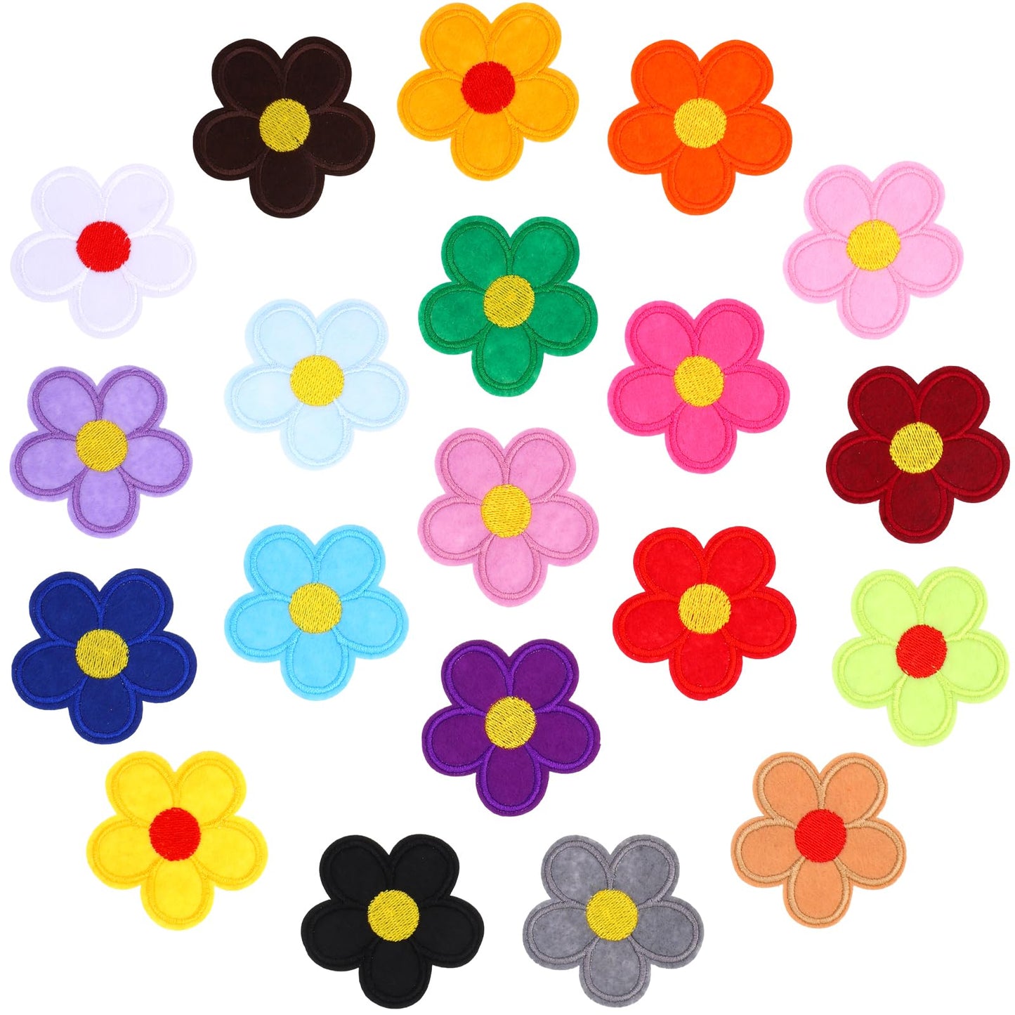 Teaaha 20 PCS Embroidery Patches, Iron on Patches Daisy 5 Petals Versatile Embroidered Applique Patches for DIY Clothes Backpacks Hats Jeans Jackets, 2 X 2 Inches(20 Colors)