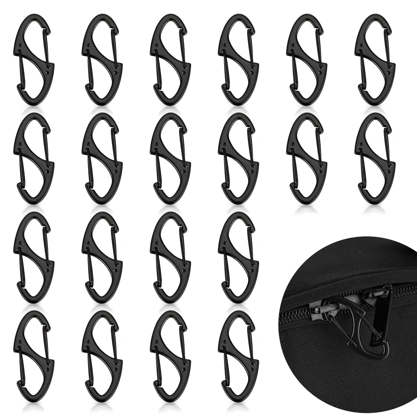 Ouligay Pack of 20 Anti-Theft Zip Pendants, Backpack Zipper Zipper Clip Double Lock Carabiner Hook Backpack Lock for Luggage Backpack Camping Outdoor