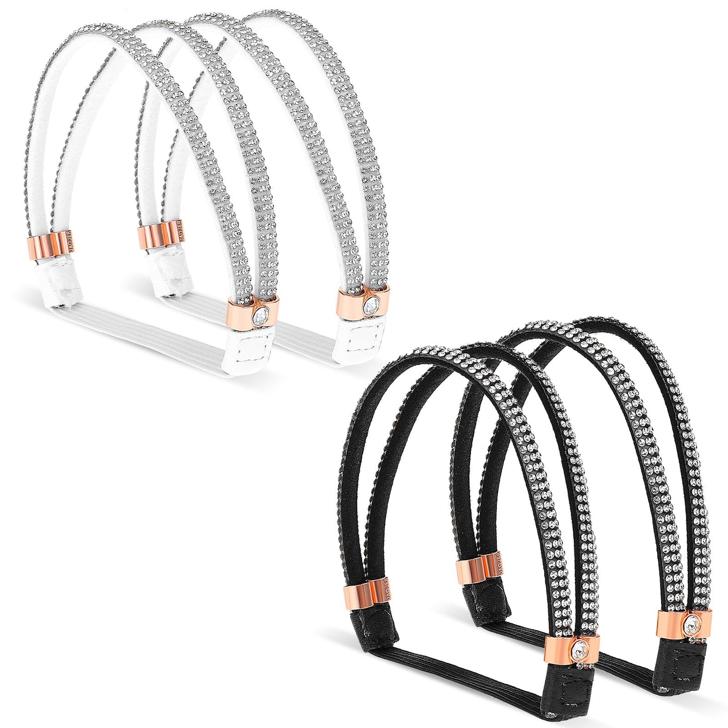 Teaaha 2 Pair Shoe Straps Extenders for Loose Shoes, 2 Colors Elastic High Heels Shoe Strap Rhinestone Detachable Anti-Loose Anti-Loose Shoe Straps Shiny Crystal for Women High Heels Sandals Slippers