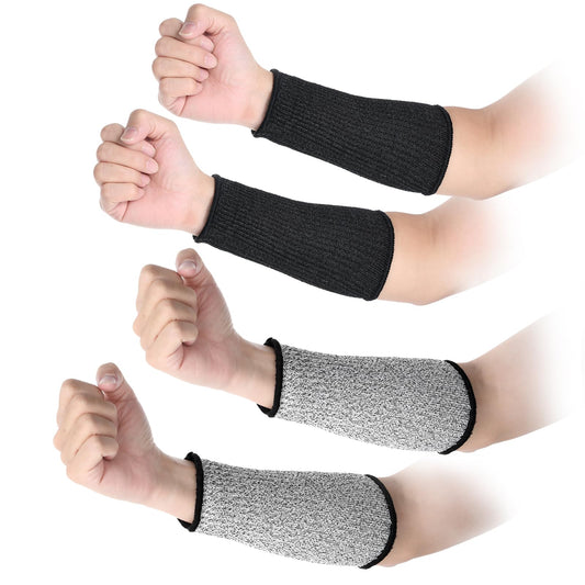 2 Pairs Cut Resistant Sleeves Forearm Sleeve Gardening Sleeves for Men Arm Guards for Biting Dog Bite Safety Arm Sleeves Arm Protectors for Thin Skin and Bruising for Women (Black Gray, 7.87"× 3.54")