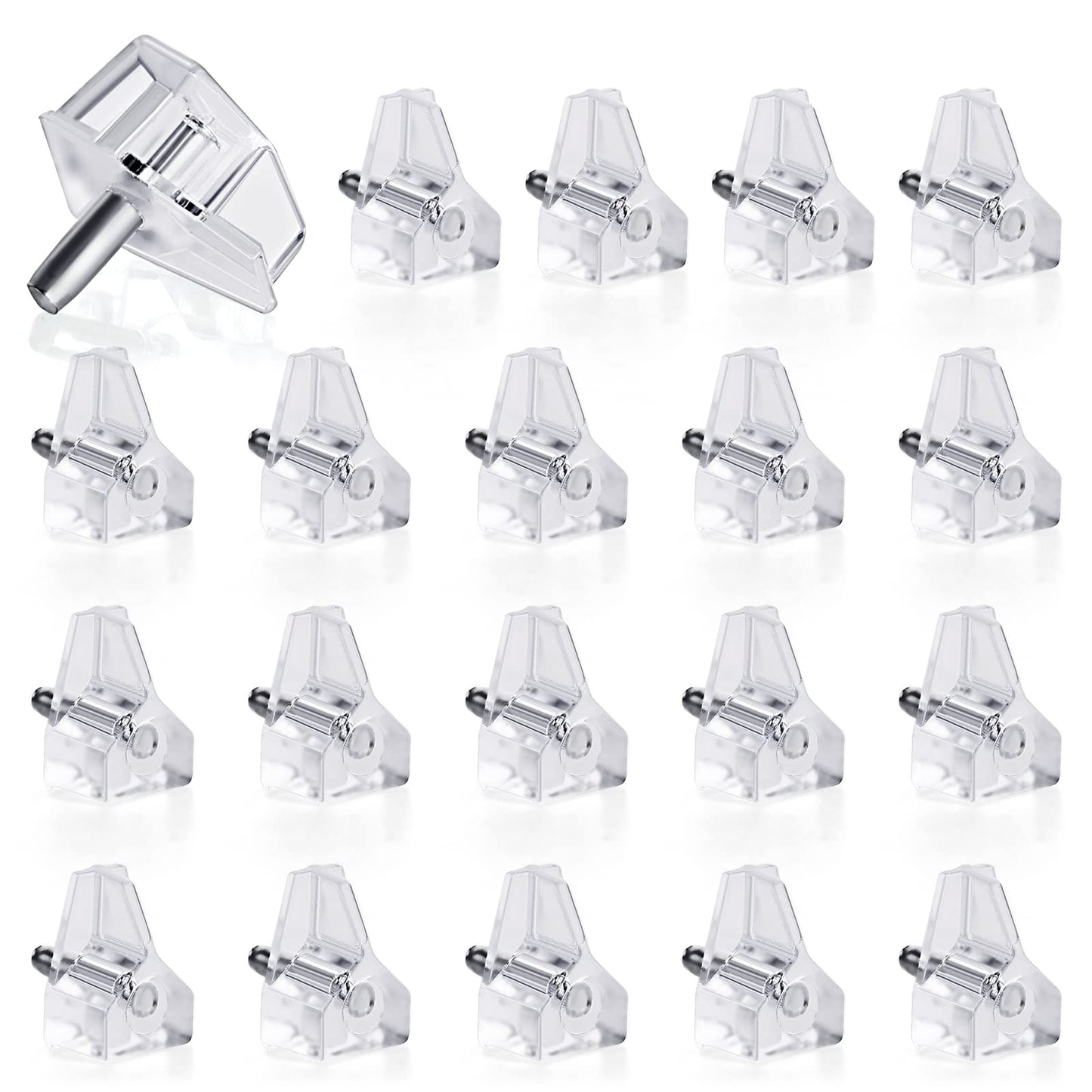 Pack of 20 Shelf Supports Transparent 3 mm Shelf Supports for Shelves Shelf Supports Plastic Transparent with Steel Pin Shelf Holders for Wood and Glass Shelves Cupboard Shelf Bookshelves