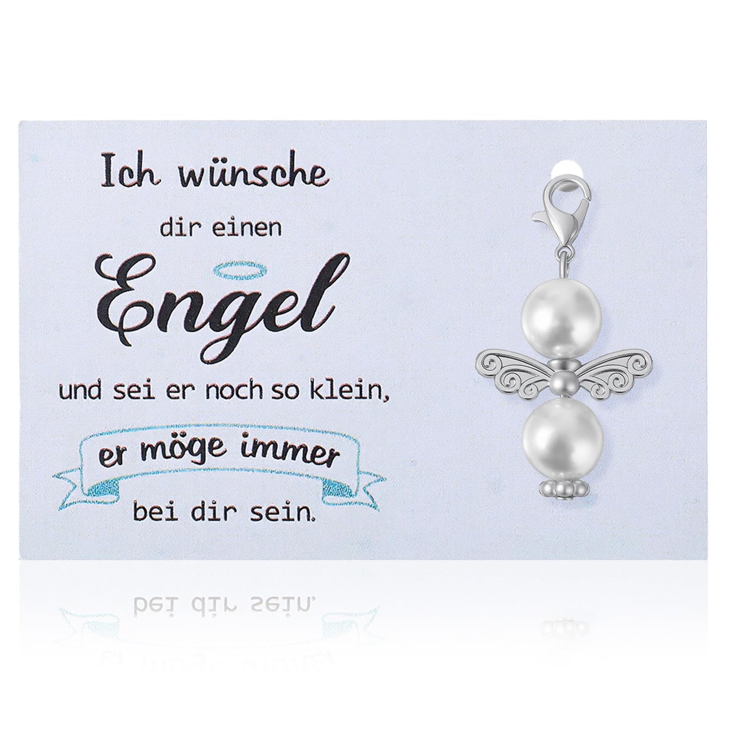 Nogeqi Guardian Angel Keyring Angel Pendant with Card Bag Lucky Charm Angel Pearl Angel Christening Wedding Birthday Christmas Gifts Advent Calendar Filling Farewell Gift Colleagues
