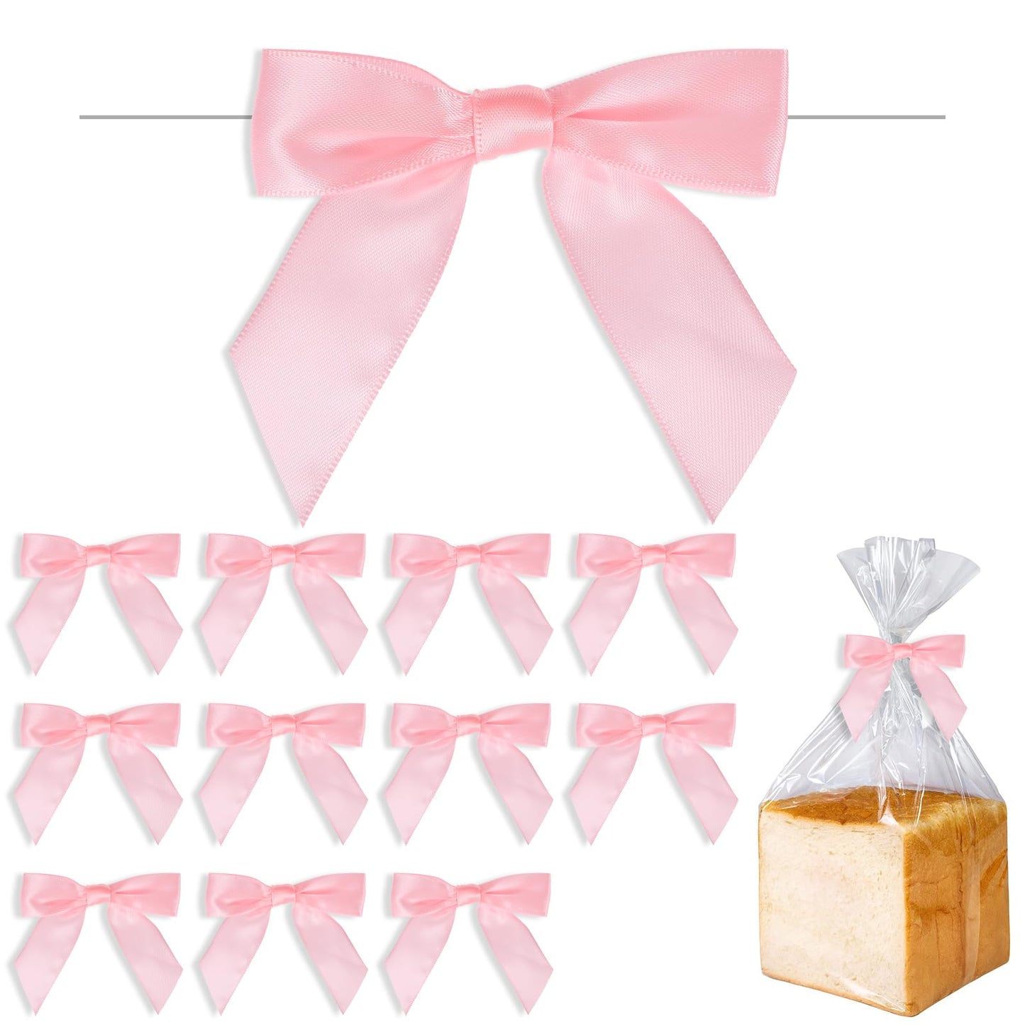 Nogeqi 50 Pcs Pretied Pink Twist Tie Bows for Gift Wrapping Small Pink Bows for Crafts Cake Bows for Baby Shower for Halloween Christmas Wrapping Candy Bags Decoration