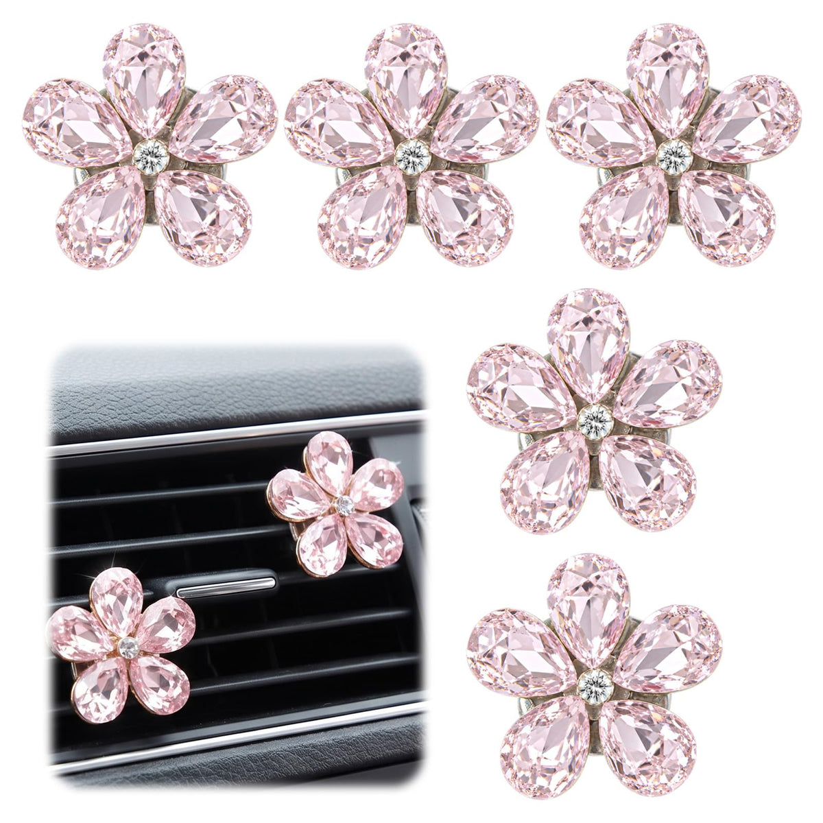 5 PCS Flower Car Air Vent Clips Bling Daisy Rhinestone Car Vent Accessories