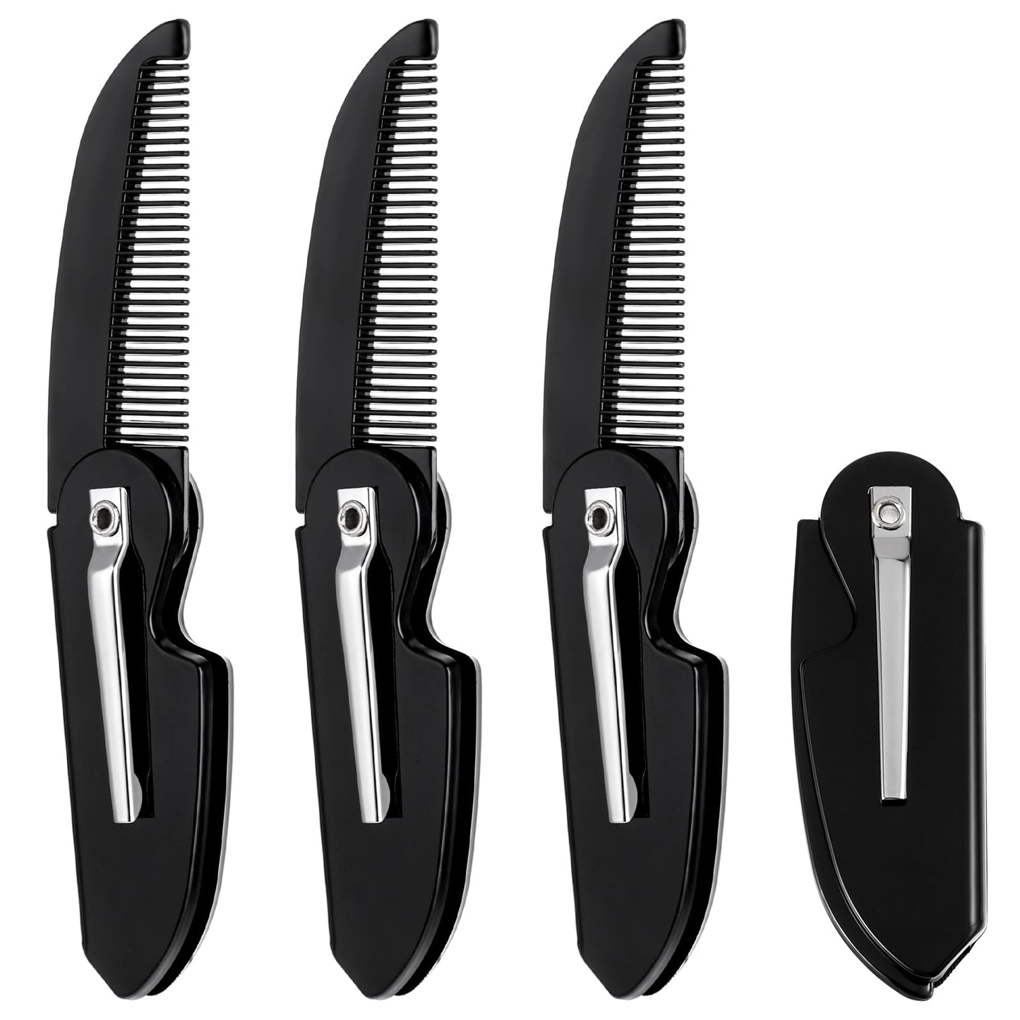 Xinjoduz 4 PCS Folding Mustache Comb, Portable Beard Comb Fine Teeth Beard Brush Plastic Mustache Brush Moustache Comb Small Pocket Comb for Men Mustache Hair Care Styling Grooming (Black)