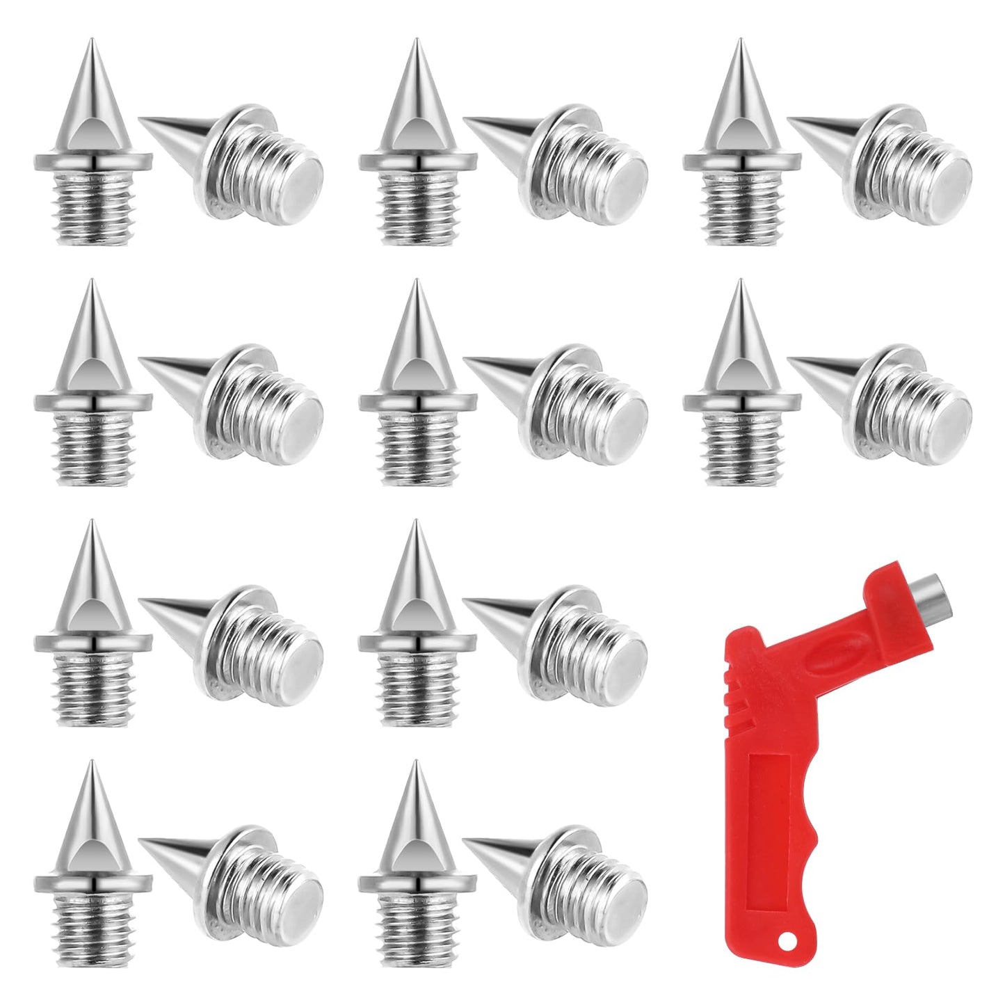 50 PCS 1/4 Inch Carbon Steel Hard Track Cross Country Spikes with Spike Wrench, Golf Shoe Spikes Replacement Needle Spikes for Sprint Sports Short Running Track and Field Shoes Accessories(Silver)