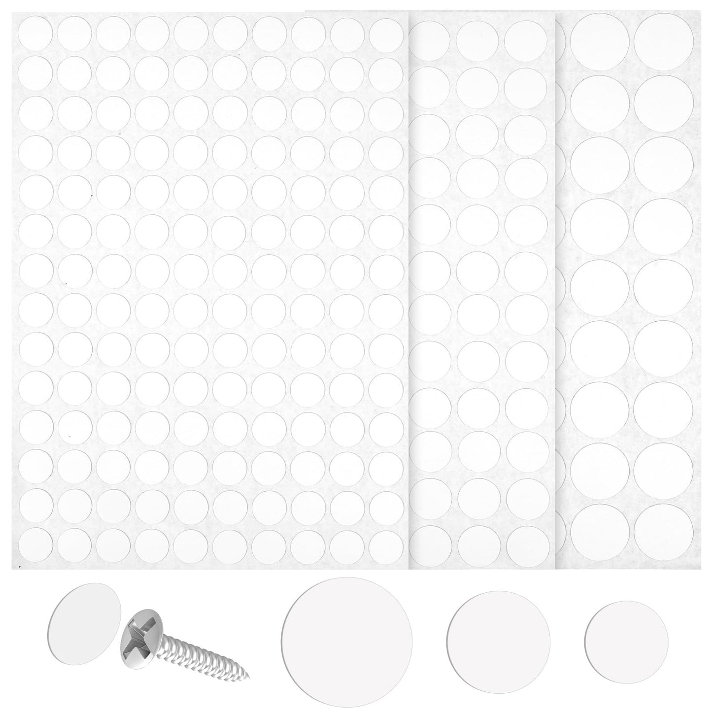 200 PCS White Self-Adhesive Screw Cover Stickers, 12mm 15mm 21mm Dot Stickers Self-Adhesive Waterproof Circle Sticker, Round Screw Hole Cover Caps for Furniture Cabinet