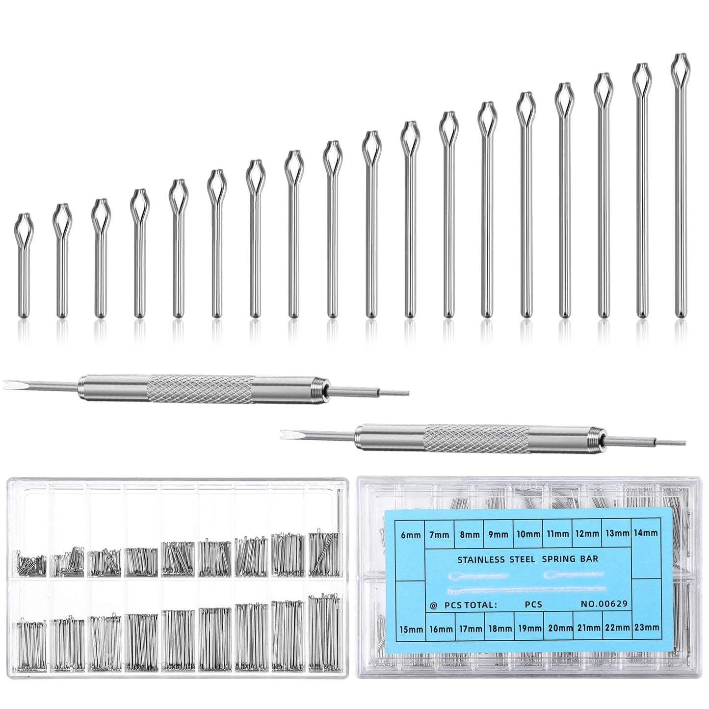 Mabor 360PCS Watch Band Pins, Stainless Steel Watch Link Pins Replacement Kit with Removal Tools, 18 Sizes (6-23mm)