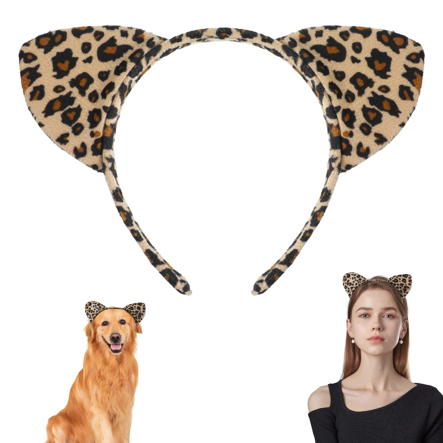Ouligay Leopard Ears Headband, Leopard Cat Ear Headbands, Leopard Ears Headband, Animal Ears, Ear Headbands, Hair Hoops, Leopard Cheetah Ears Headband for Halloween, Carnival, Cosplay Party