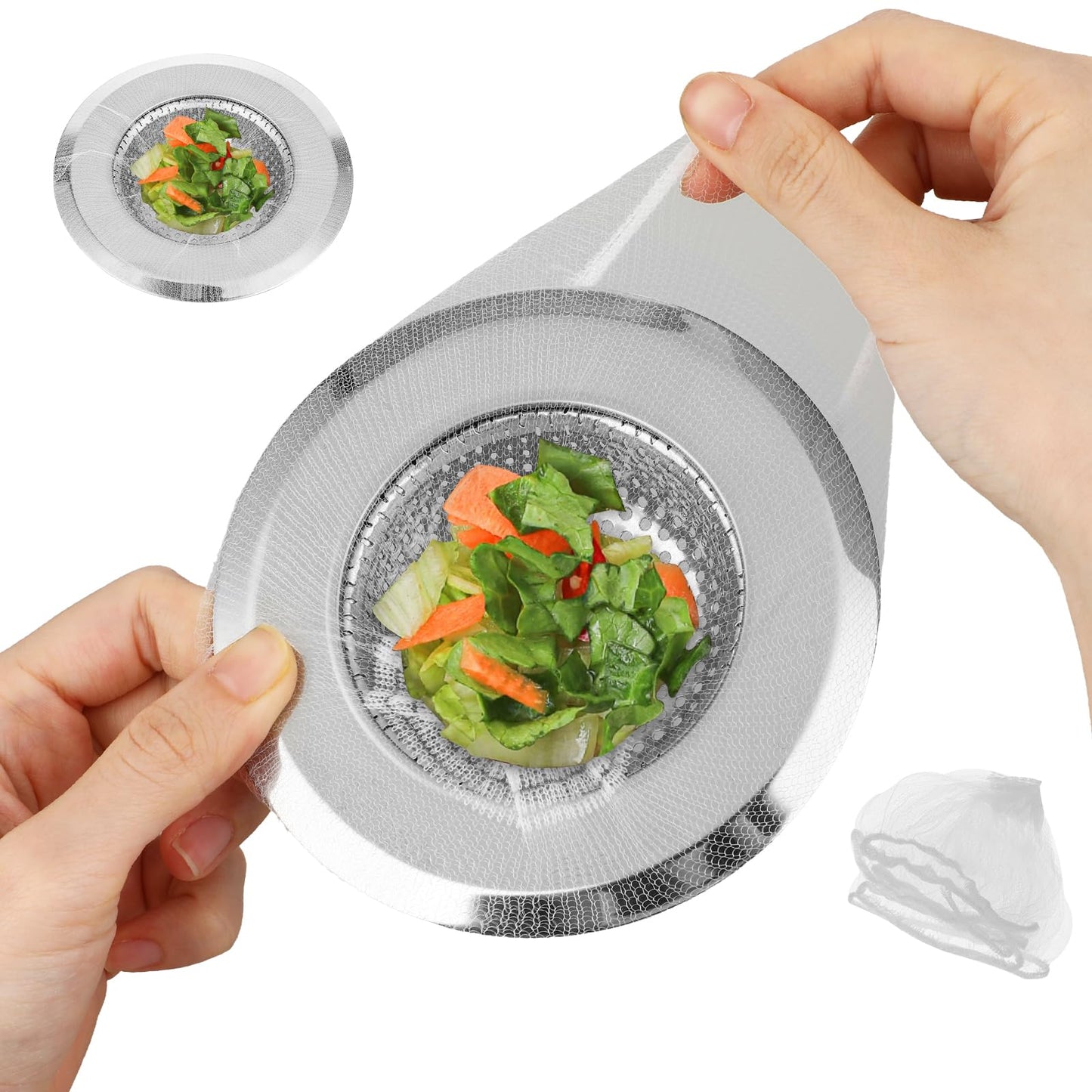 200 Pcs Disposable Mesh Sink Strainer Bags Kitchen Sink Filter Anti-Clogging Elastic Sink Filter Trash Bag Kitchen Sink Trash Mesh Bag for Collecting Kitchen Food Waste Garbage(White)