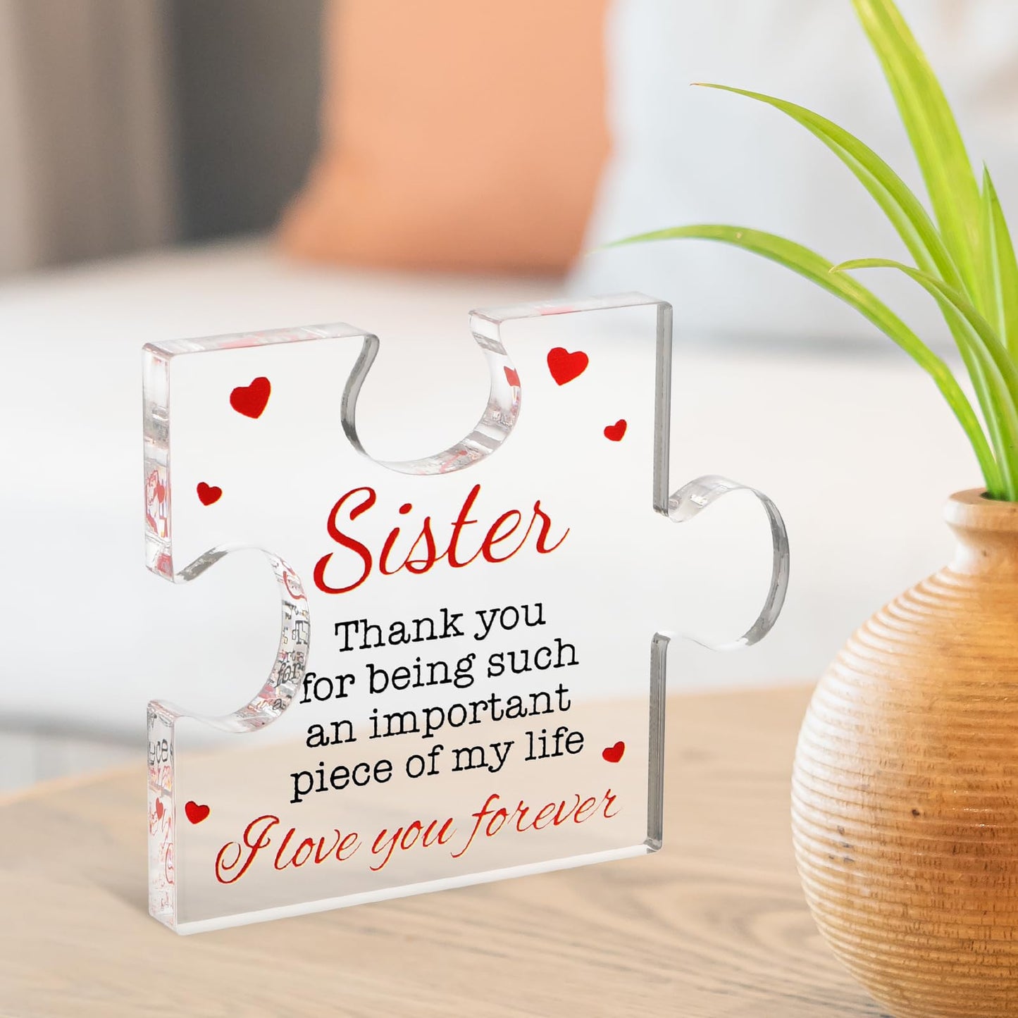 Mabor Gift for Sister Acrylic Puzzle Ornament Touching Sayings Sister Gifts from Sister Acrylic Block Puzzle Engraved Plaque Gift for Sister Desk Decoration Anniversary Birthday Graduation