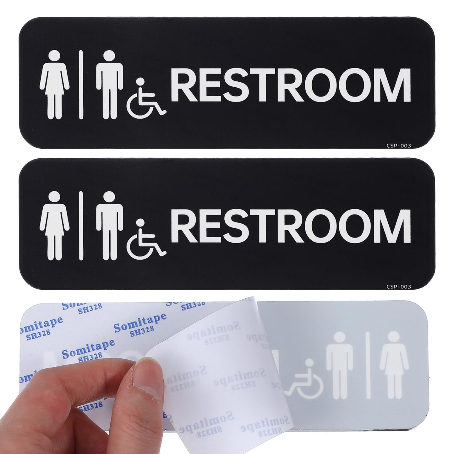 Sorcristy 2 Pack Restroom Sign Unisex Bathroom Signs for Business Home Office Hotel Restaurant, Self-Adhesive Restroom Door Sign Black Toilet Wall Decoration (5.91 x 1.97 Inches, Black)