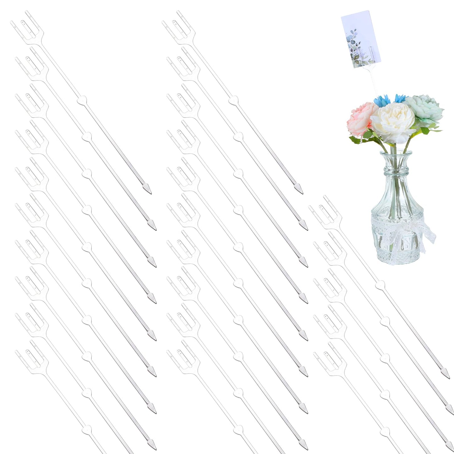 25 PCS Floral Picks Card Holder 9.5 Inch Flower Card Holder Stick Plastic Straight Head Cards Stick for Flower Arrangement Photos Wedding Birthday Party Decoration(Fork Shape, 9.5 Inch)