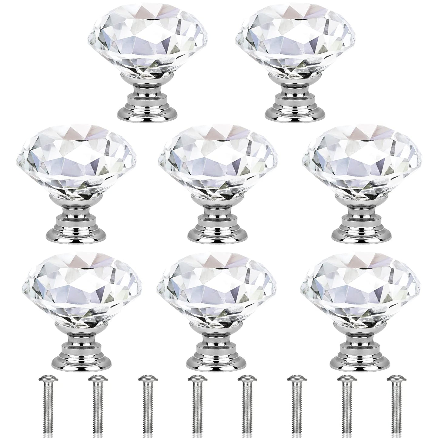 Ouligay 8Pcs Crystal Door Knobs Glass Drawer knobs Crystal Drawer Handles 30mm Diamond Shaped Drawer Pull Handle Clear Cabinet Knobs with Screws for cupboards Cabinet Dresser Kitchen