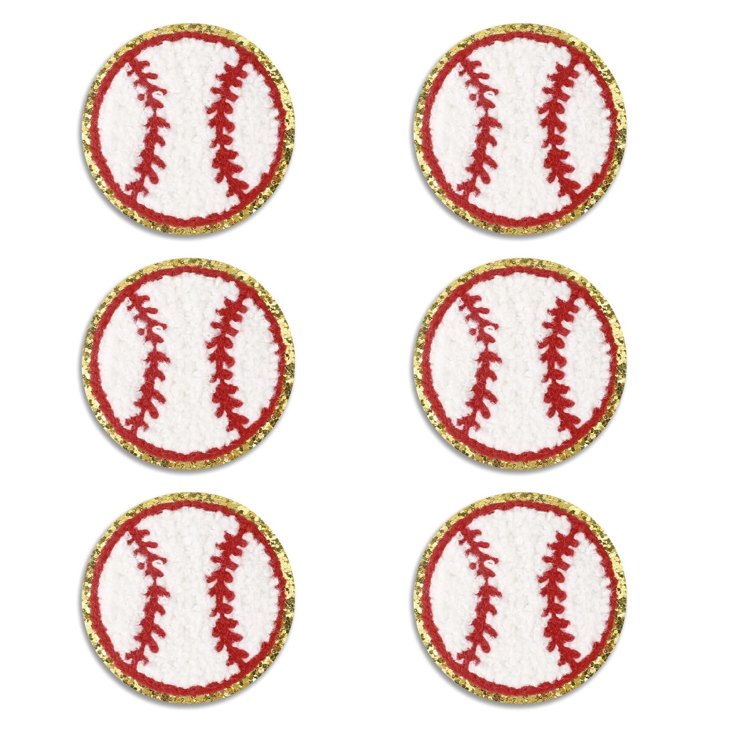 6 PCS Baseball Patch Baseball Iron on Patch Sequin Gold Edges Chenille Patches Baseball Patches Iron on and Sew on Applique Sports Embroidered Patches Badge for Clothes DIY Clothing Repair