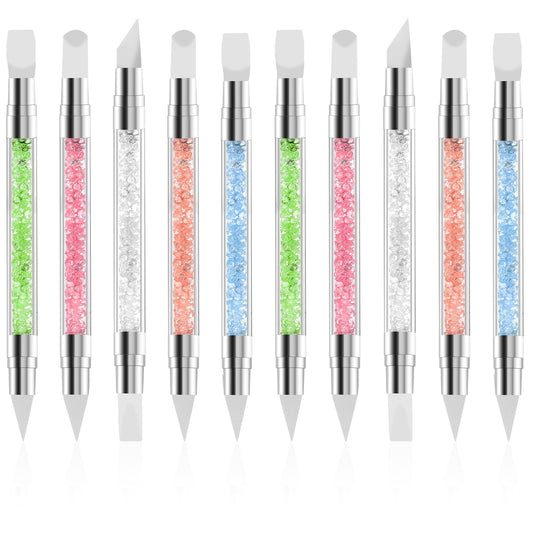 Xinjoduz 10 PCS Silicone Nail Tools, Dual Tipped Nail Polish Brushes Ombre Nail Brush Rhinestone Nail Brushes for Nail Art for Home Salon Gel Manicure Tools(5 Color)