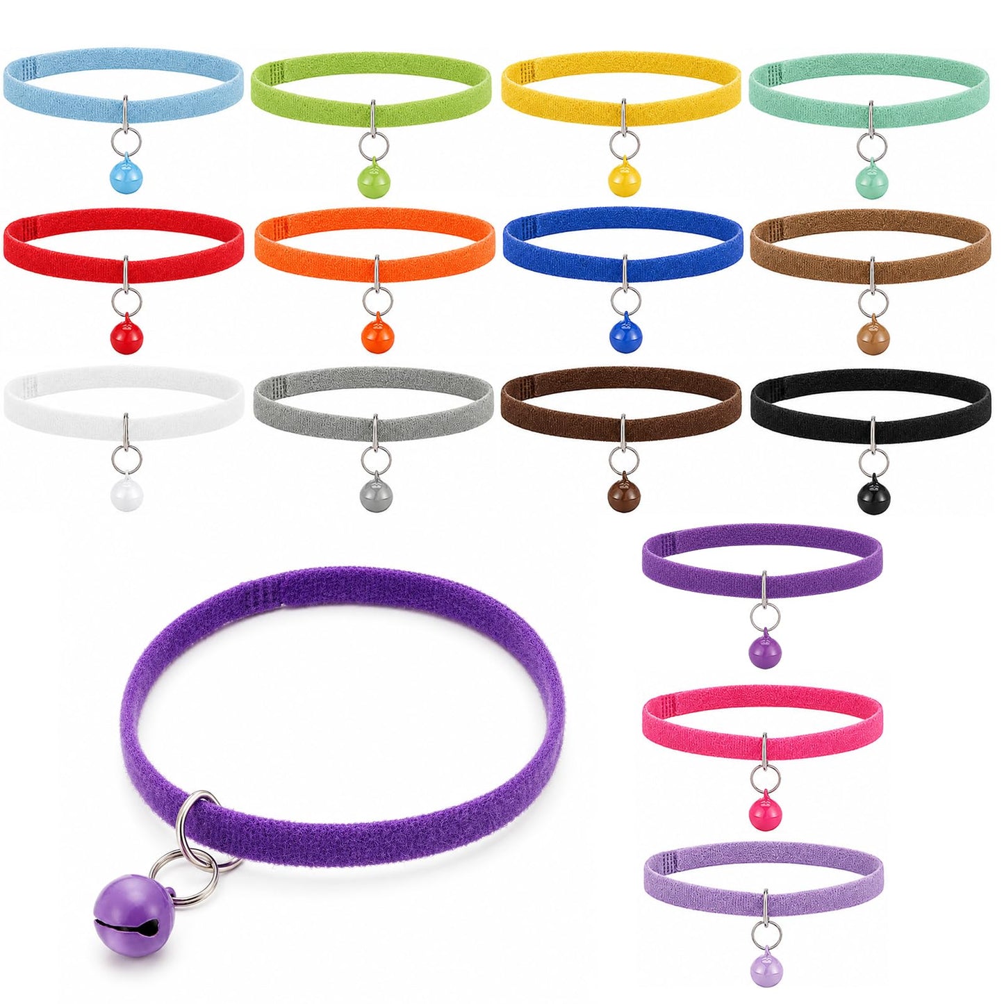 Chsoejuf 15PCS Small Adjustable Hook and Loop Kitten Collar with Bell