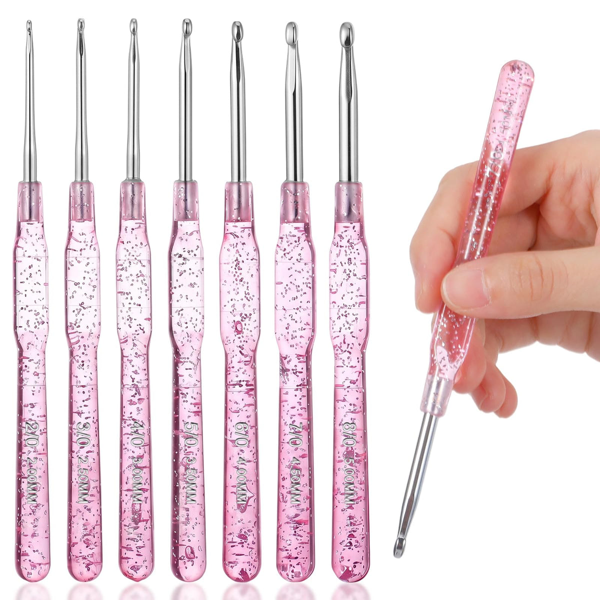 Xindojuz 7 PCS 2-5mm Ergonomic Crochet Hook Set for Arthritic Hands (Pink)