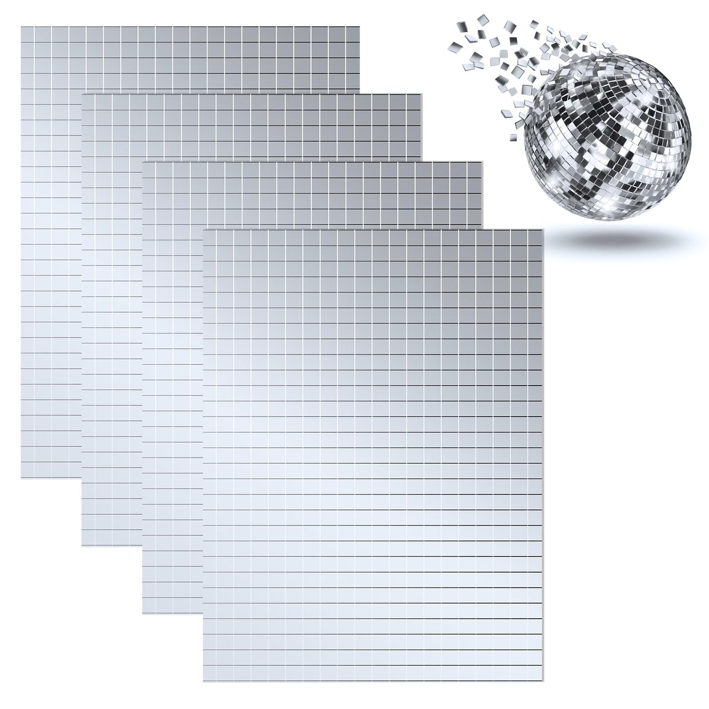 Mabor 2400pcs 5mm Real Glass Silver Mirrors Mosaic Tiles Sticker Self-Adhesive Mosaic Tile,Mirrors Mosaic Tiles Disco Ball Mirror Tiles and Mirror Stickers for Mosaic Making Supplies Craft DIY