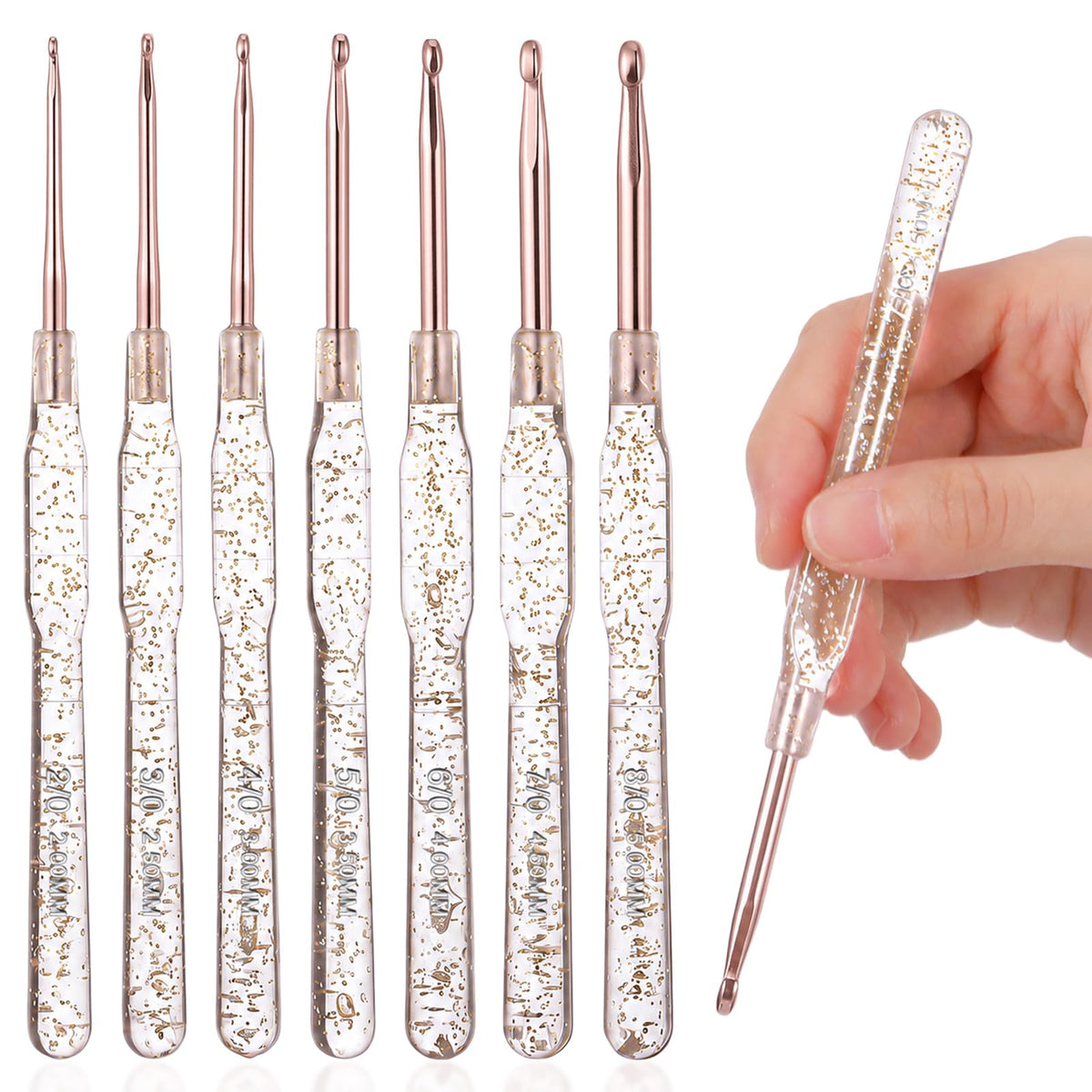 Xindojuz 7 PCS 2-5mm Ergonomic Crochet Hook Set for Arthritic Hands (Clear)