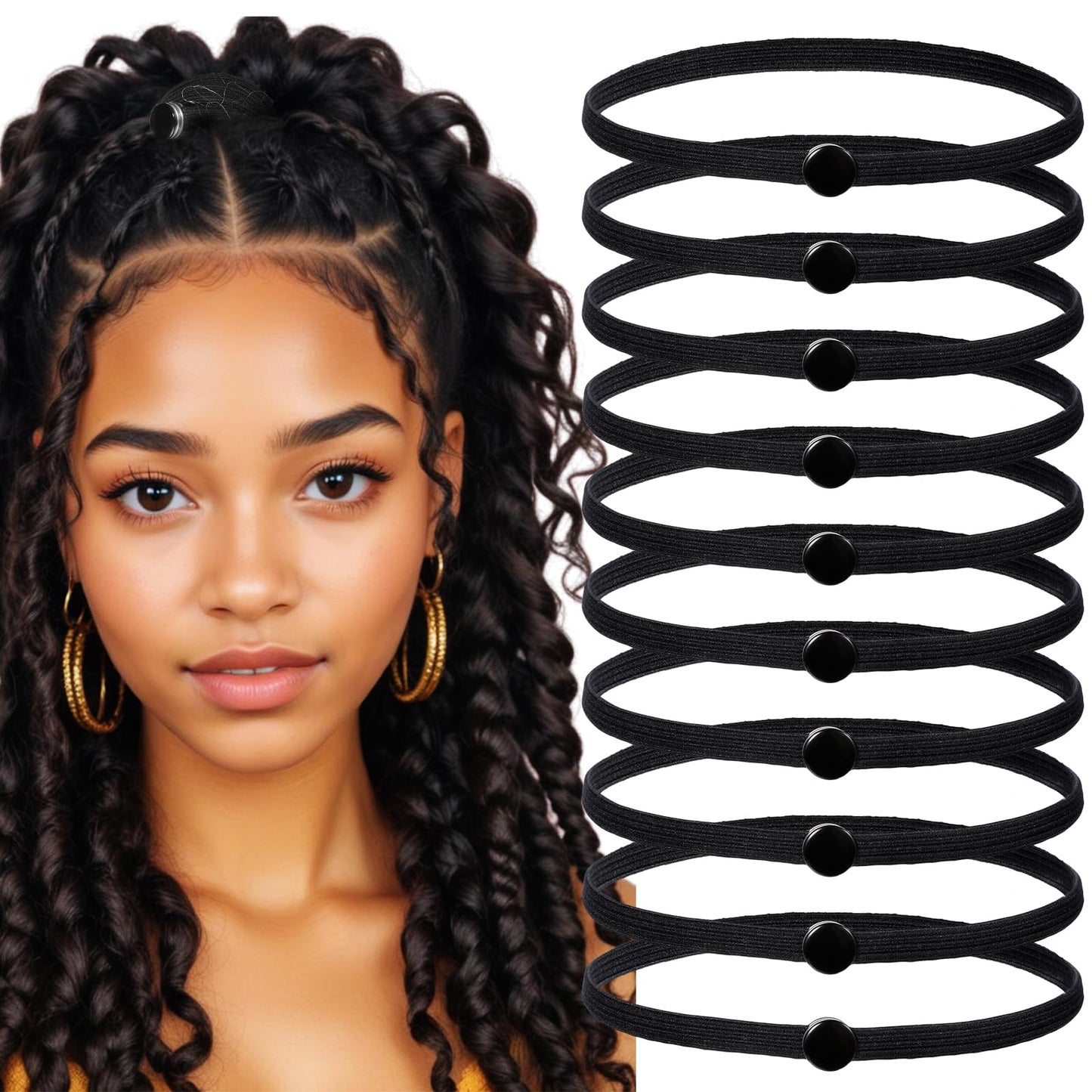 10 PCS Snap Hair Ties High Elasticity Snap Hair Ties Afro Puff Ponytail Hair Rope Connectable Hair Ties for Braids Black Non Slip Hair Rope Swirly Curly Snap Hair Ties for Fluffy Hair Thick Braids