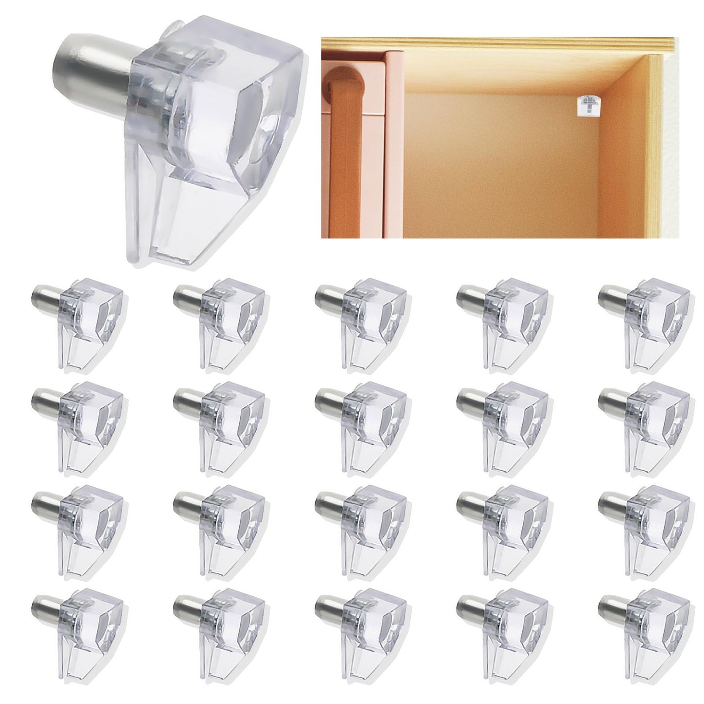 Ouligay 20Pcs Shelf Support Pegs Clear Shelf Pins Cupboard Shelf Pegs 5mm Shelf Support Stud Pegs Shelf Bracket Pegs Plastic Shelf Support Pins for Cabinet Wardrobe Bookcase